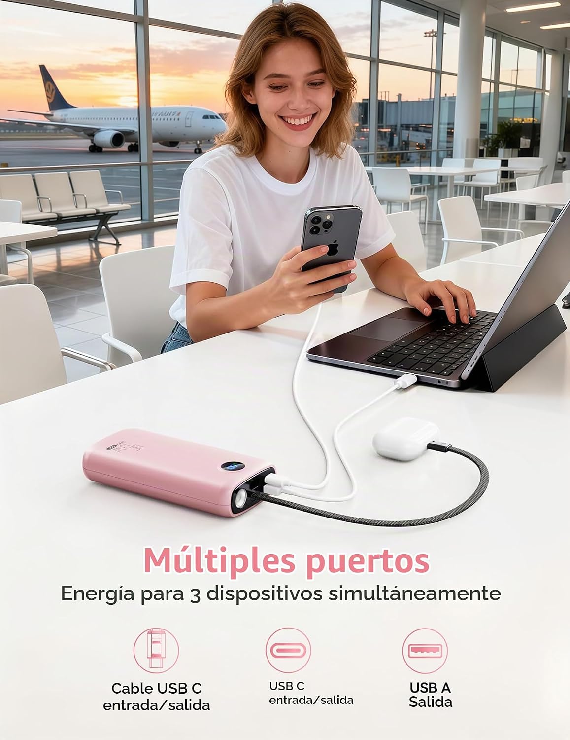 Cargador portátil, batería portátil de 45 W, 20000 mAh, con cable U...