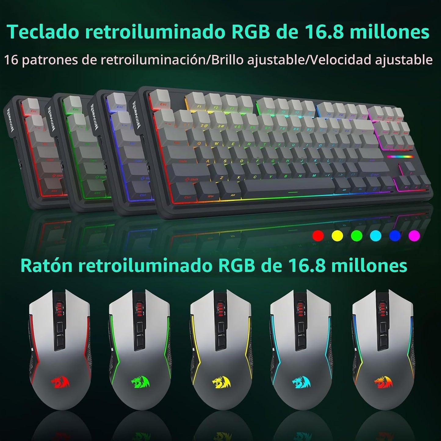 Redragon Combo de teclado mecánico inalámbrico y mouse, Bluetooth\/...