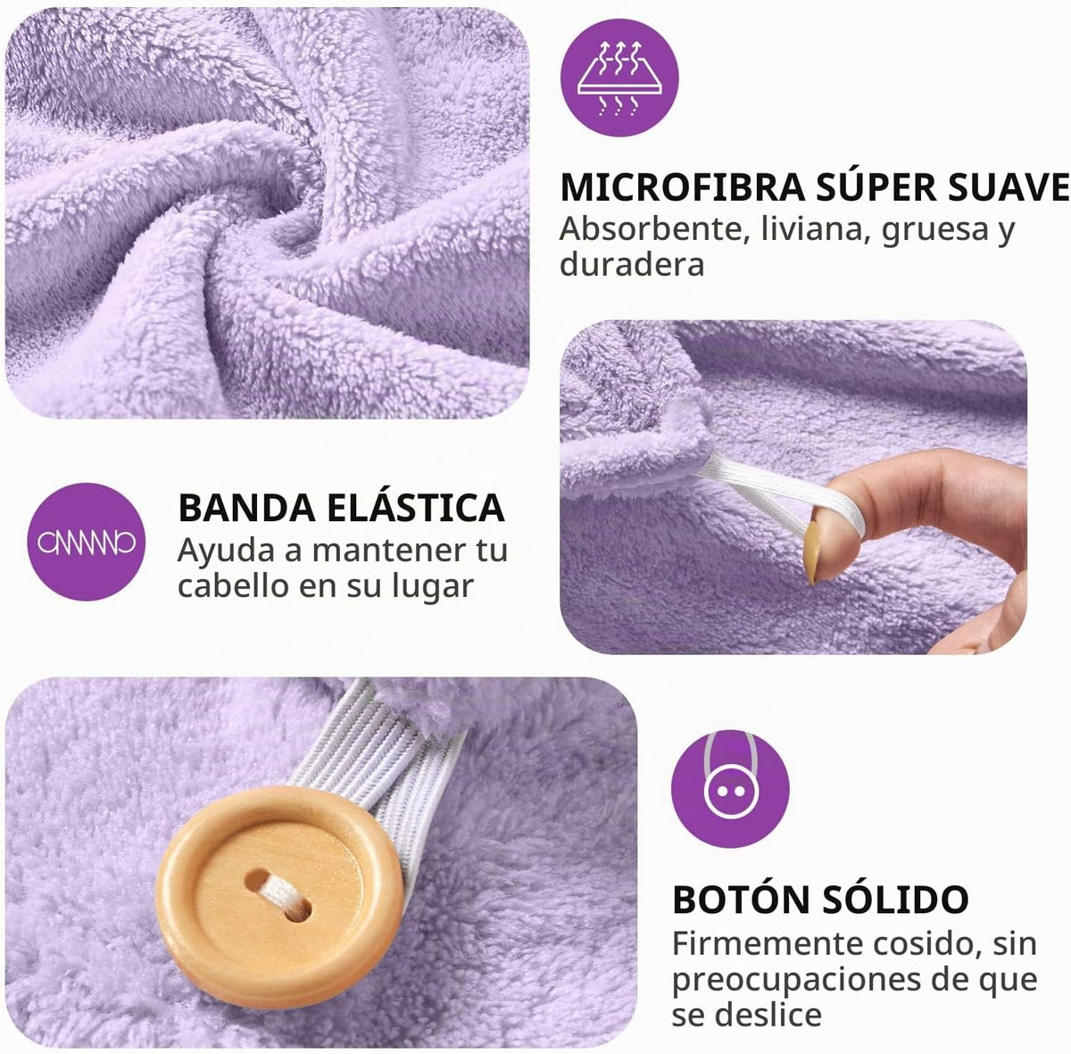 YFONG Toalla de pelo de microfibra más grande para mujer, morada, 3...