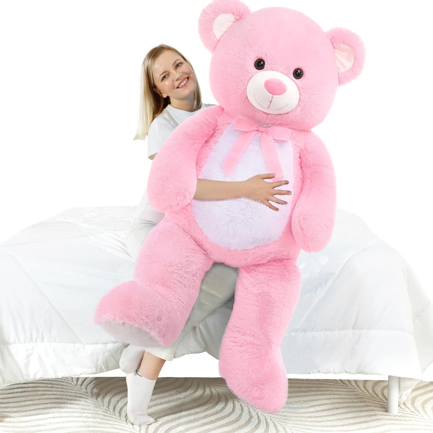 MorisMos Oso de peluche gigante de 4 pies, 51 pulgadas, oso rosa gr...