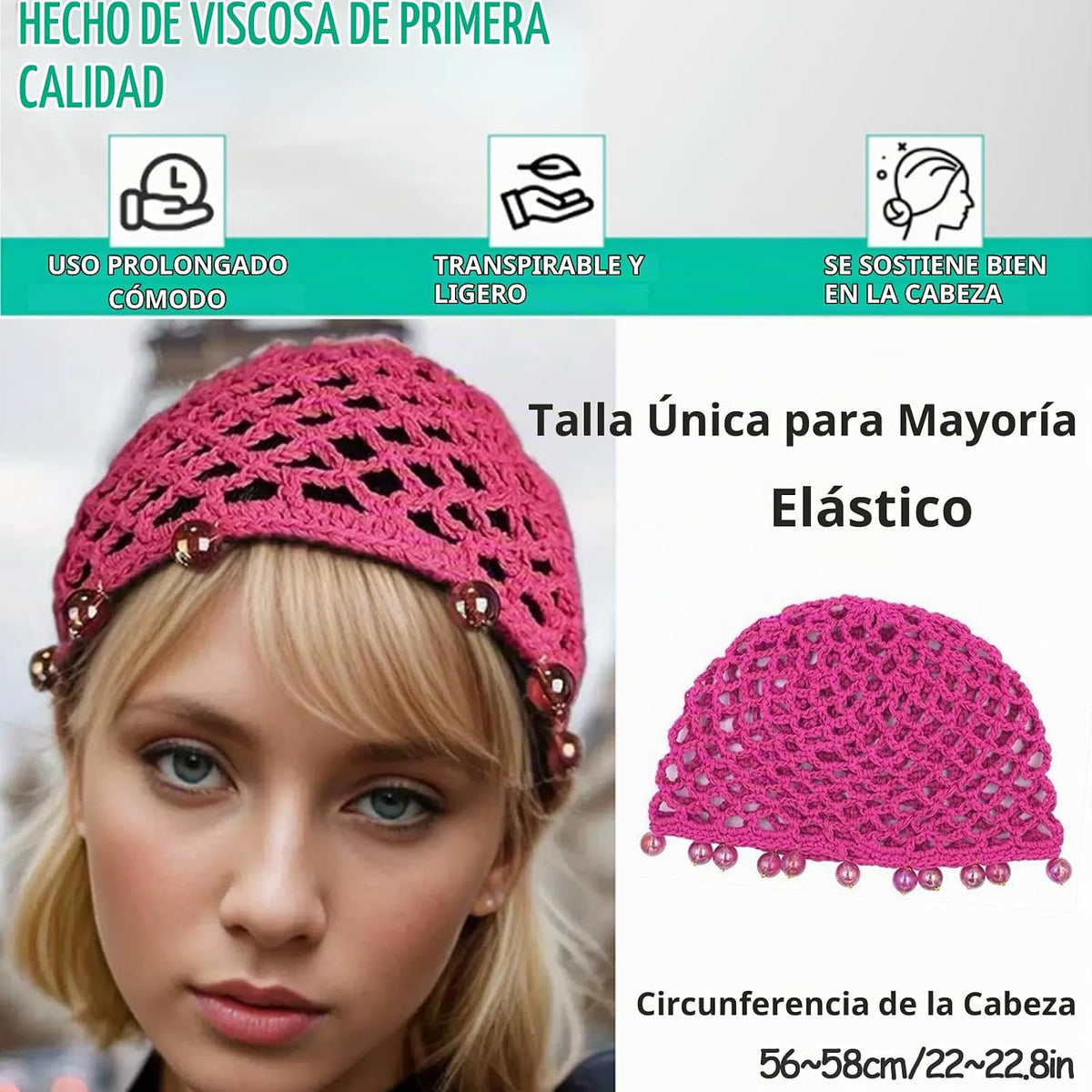 AsggBah 1 gorra de malla de pelo de ganchillo rosa con perlas de pu...