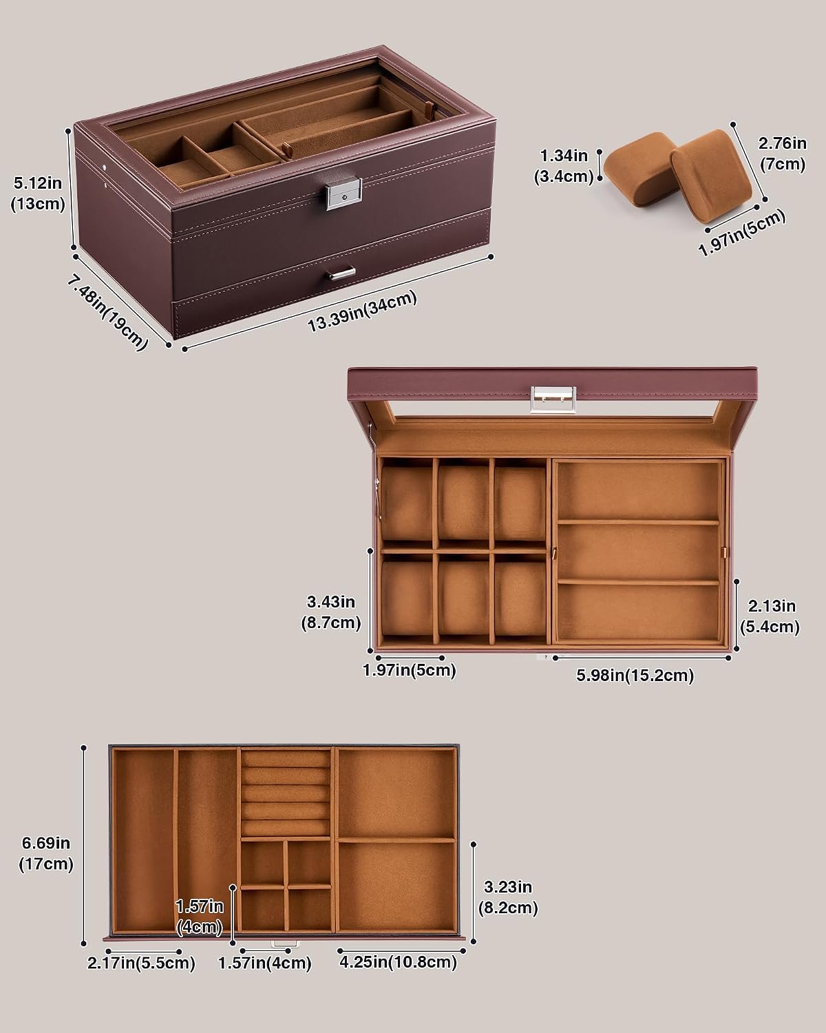 ProCase Caja de joyería para hombre, caja de reloj con cerradura de...