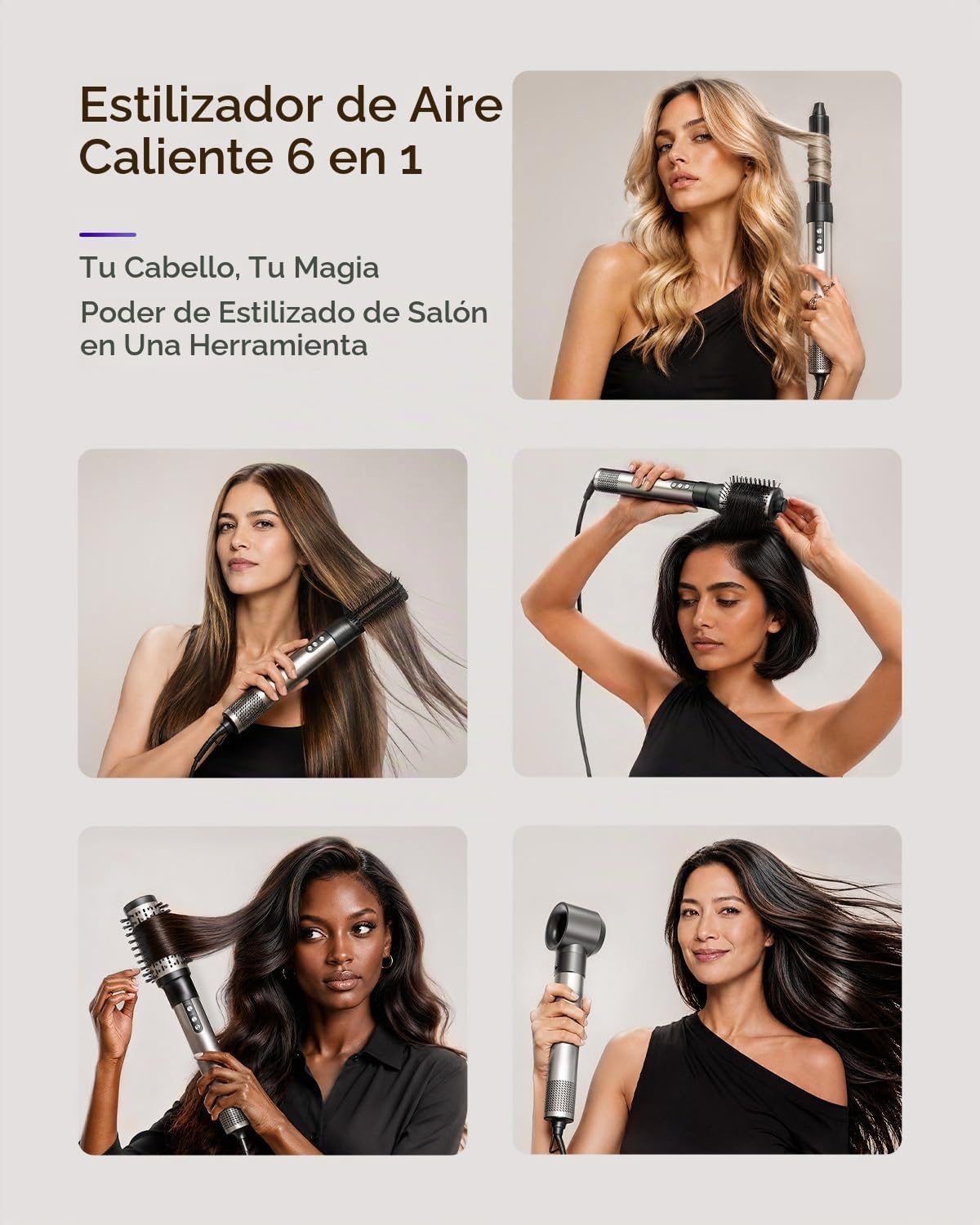 7MAGIC 6 en 1 Multi Hair Styler &amp; Cepillo Secador de Pelo de Al...