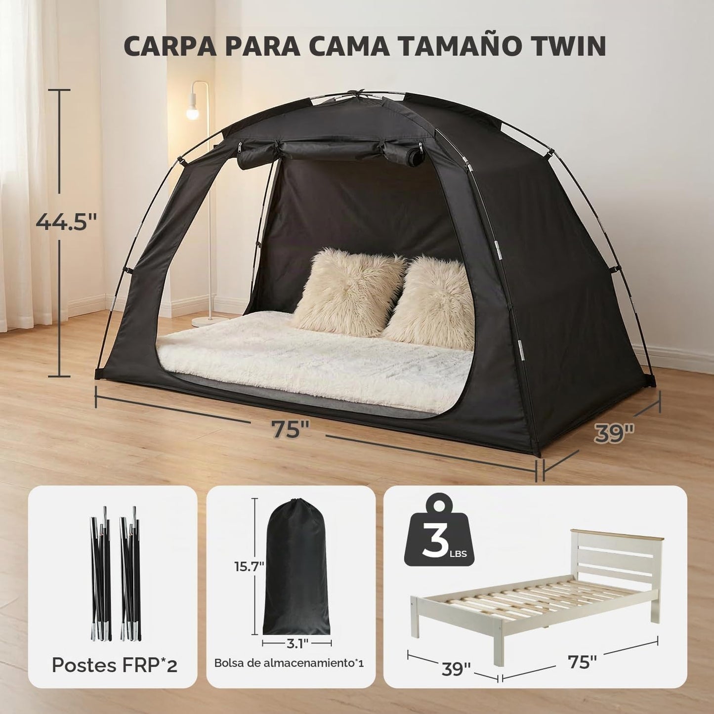 Alvantor® Tienda de campaña de cama tamaño individual, 93% opaca de...