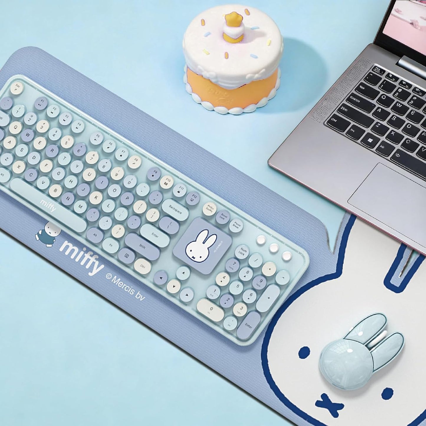 Miffy - Combo de teclado y mouse inalámbricos de 104 teclas con alm...