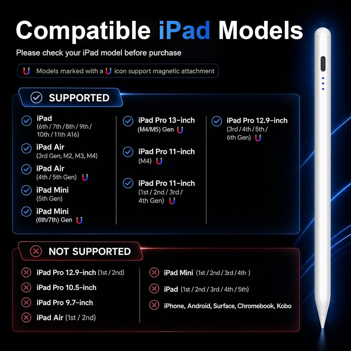 HATOKU Lápiz Stylus para iPad 2018-2025, lápiz magnético de carga r...