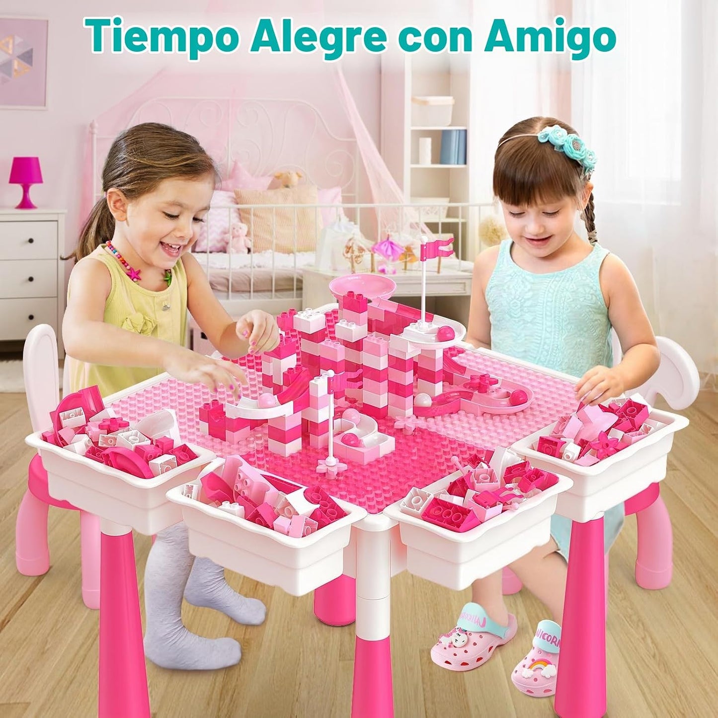 Mesa de actividades 7 en 1 para niños pequeños y 2 sillas, juego de...