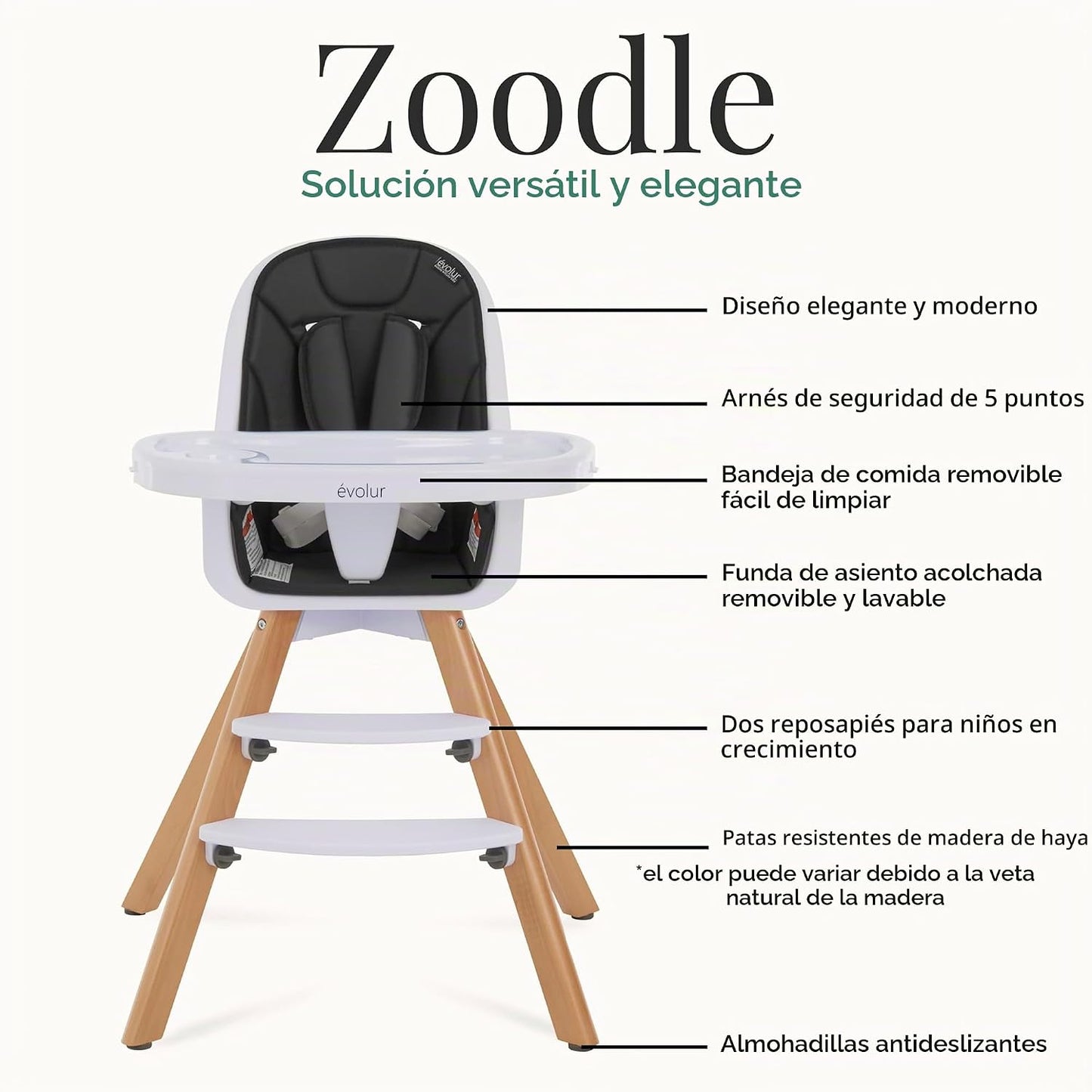 Evolur Zoodle - Silla alta 2 en 1 para bebé y niño pequeño, silla a...