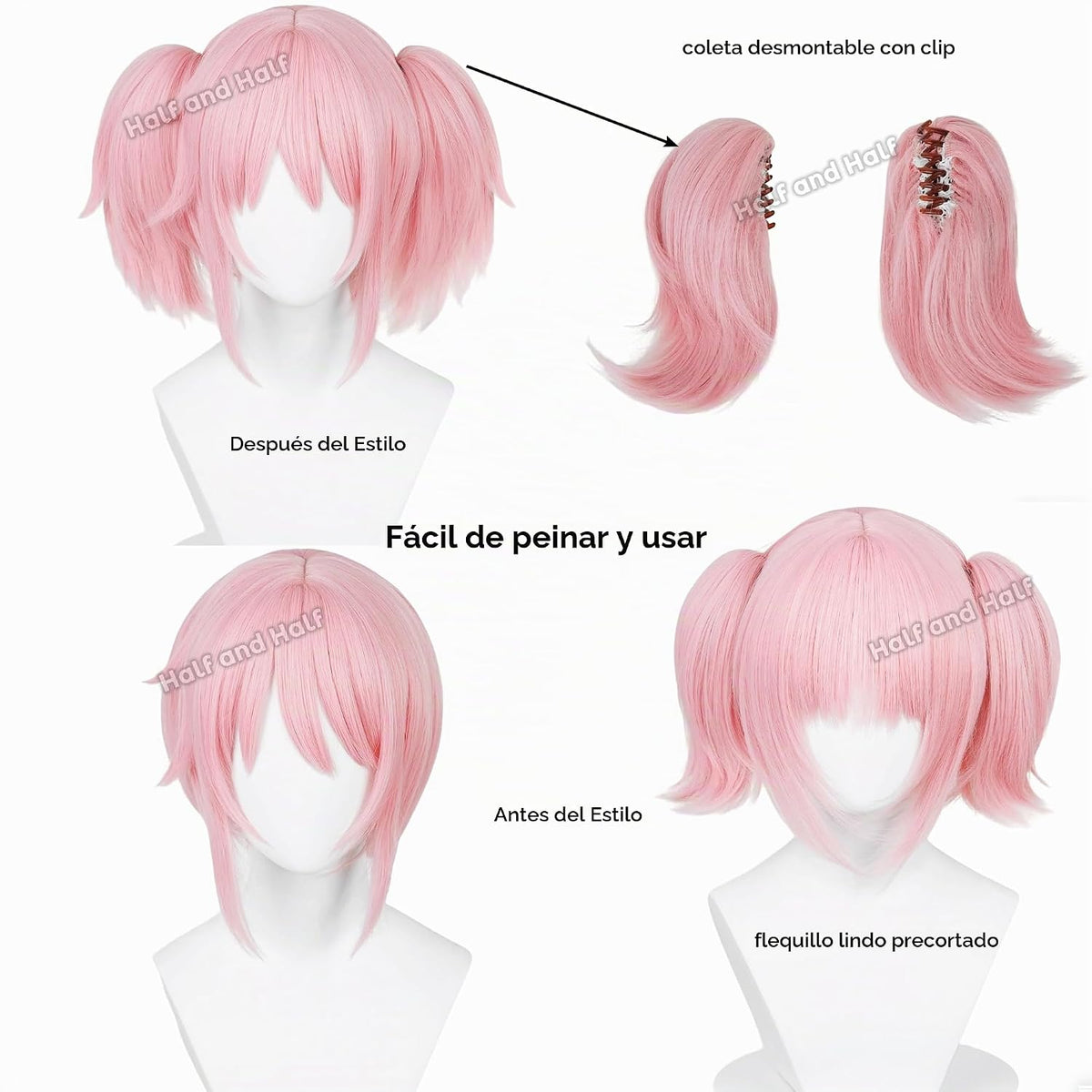 Mado-ka - Peluca corta para cosplay, peluca de cola de caballo de a...