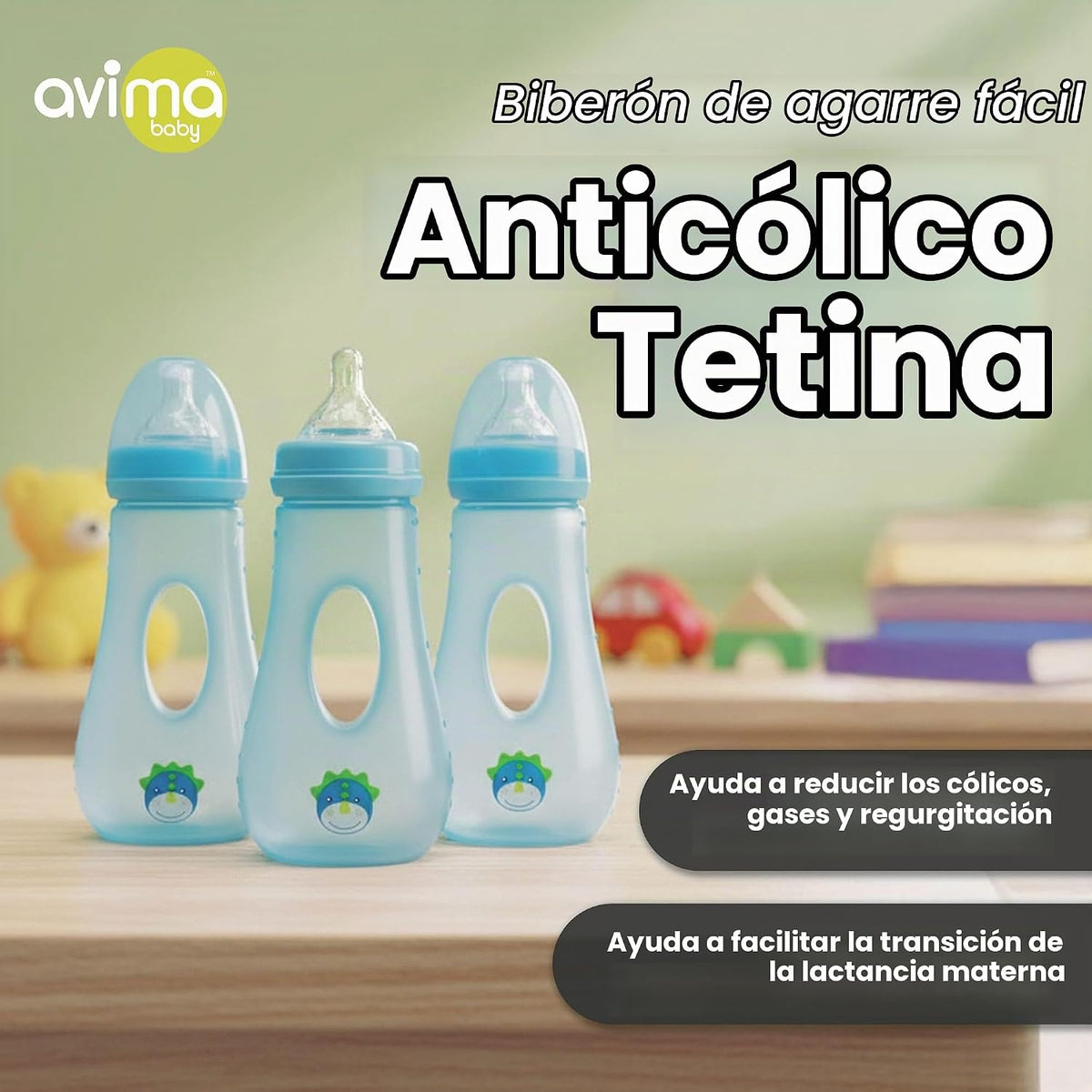 Avima Biberones de fácil agarre de 8 onzas con pezones de flujo med...