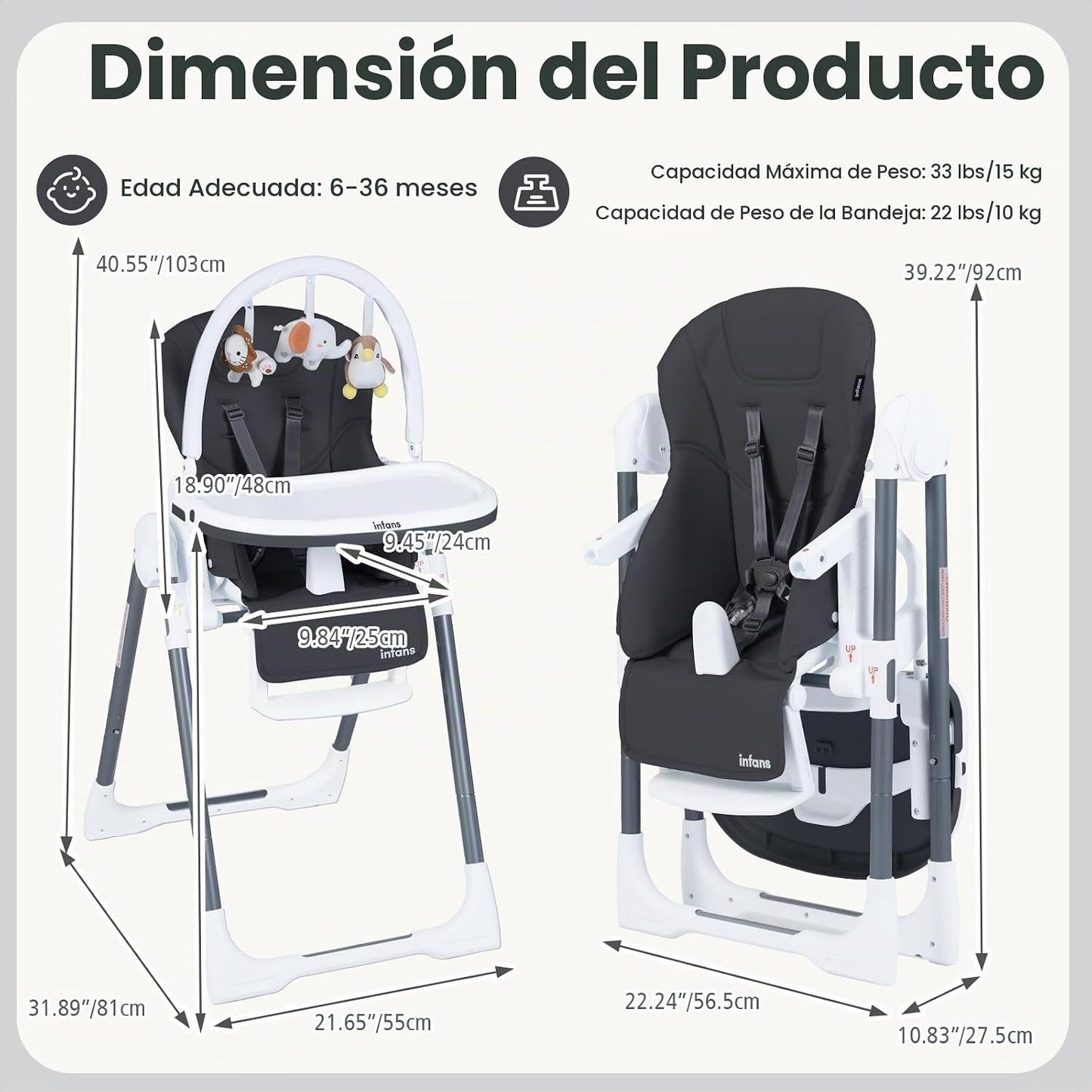 INFANS Silla alta para bebés y niños pequeños, silla alta plegable...
