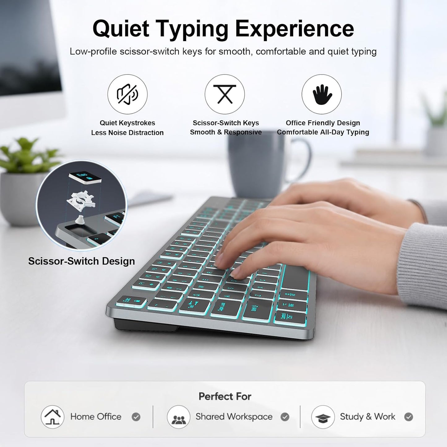 Teclado inalámbrico silencioso y mouse retroiluminado, combo de tec...