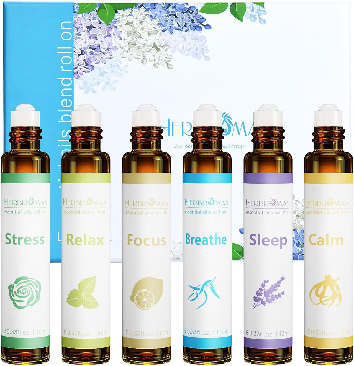 HERBROMAS Juego de Aceites Esenciales de Aromaterapia Roll On, Mezc...