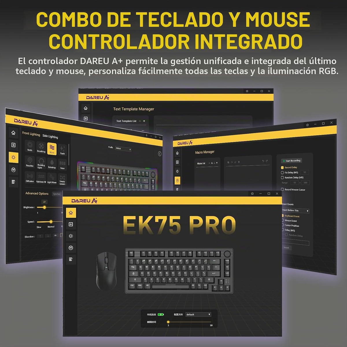 DAREU Teclado mecánico inalámbrico para juegos EK75PRO 75% con peri...