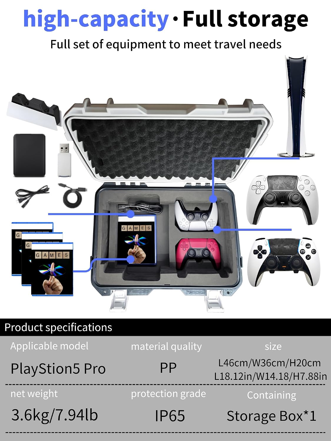 Funda de viaje rígida compatible con consola PlayStation 5 Pro, con...