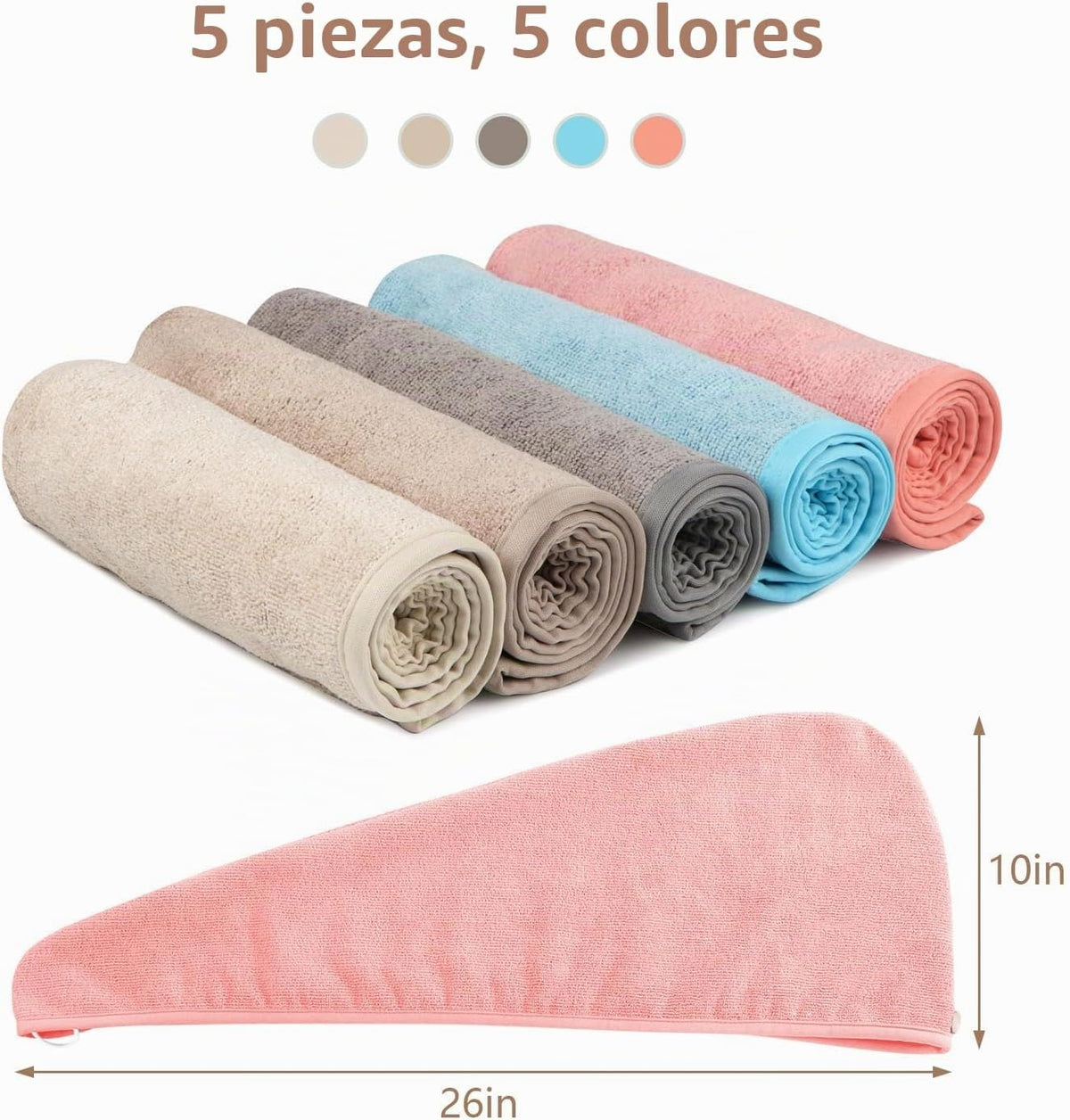 AIDEA Toalla para el cabello, paquete de 5 toallas absorbentes de s...