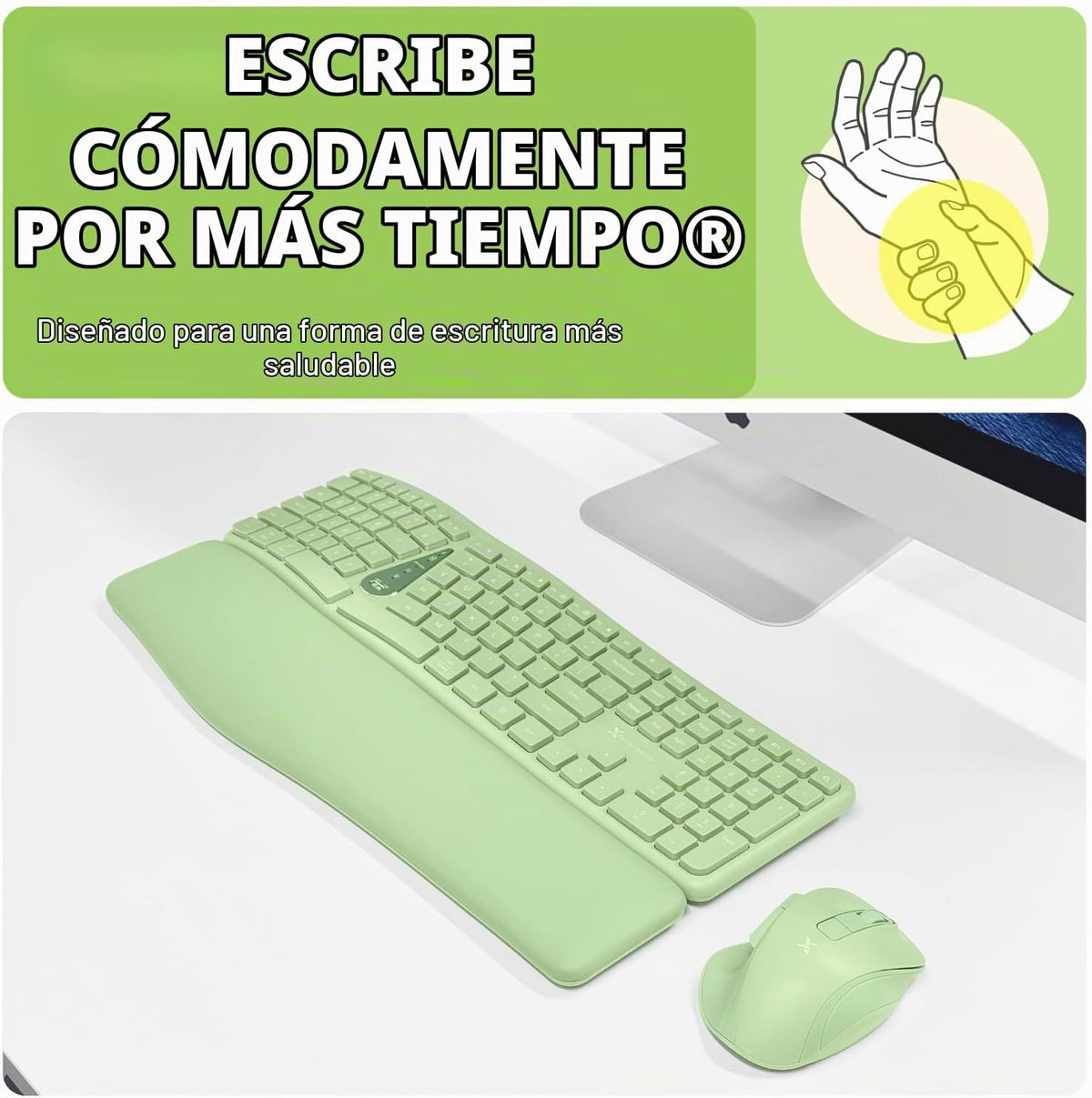 X9 Green Ergonómico Teclado Ratón Combo Inalámbrico - Escribe Cómod...