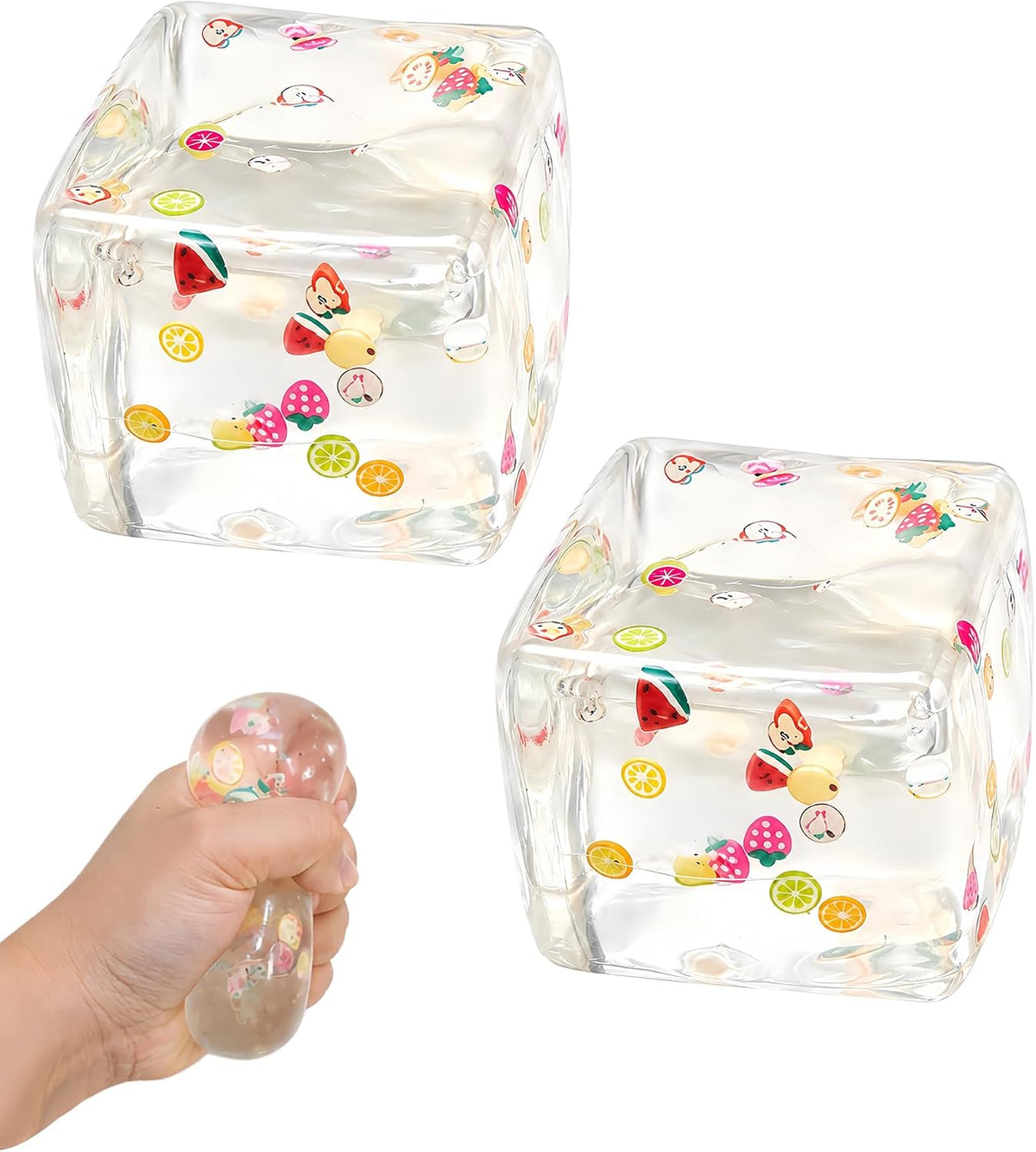 Paquete de 2 bolas antiestrés en forma de cubo transparente con con...