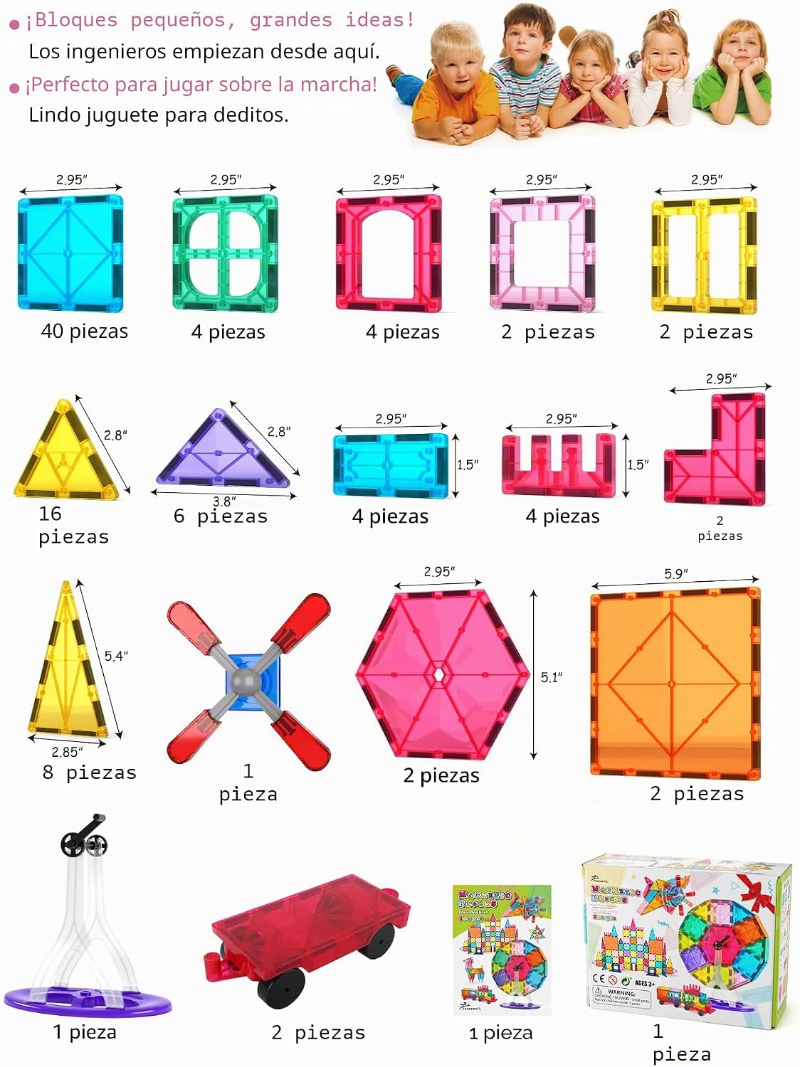 Jasonwell Juego de 100 bloques de construcción de azulejos magnétic...