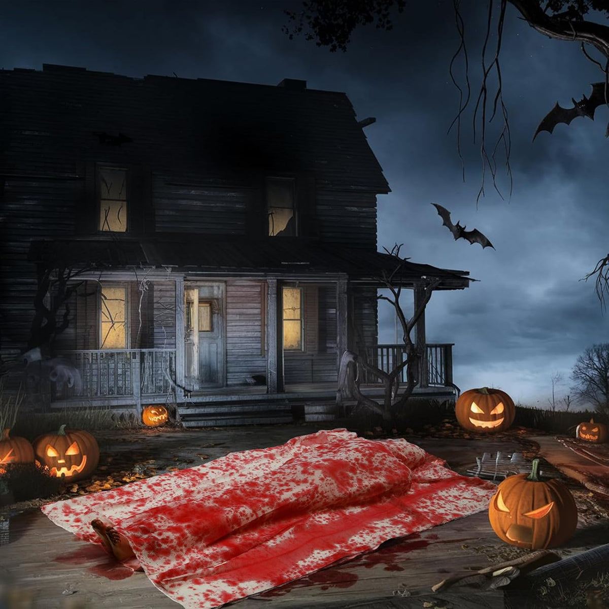 Decoración de Halloween: accesorio de cadáver sangriento de 5 pies,...