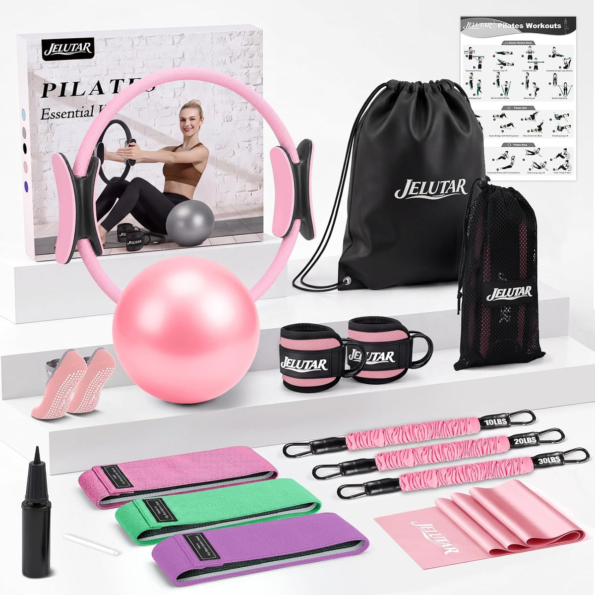 JELUTAR Kit de pilates para mujer, entrenamiento en casa, juego de...
