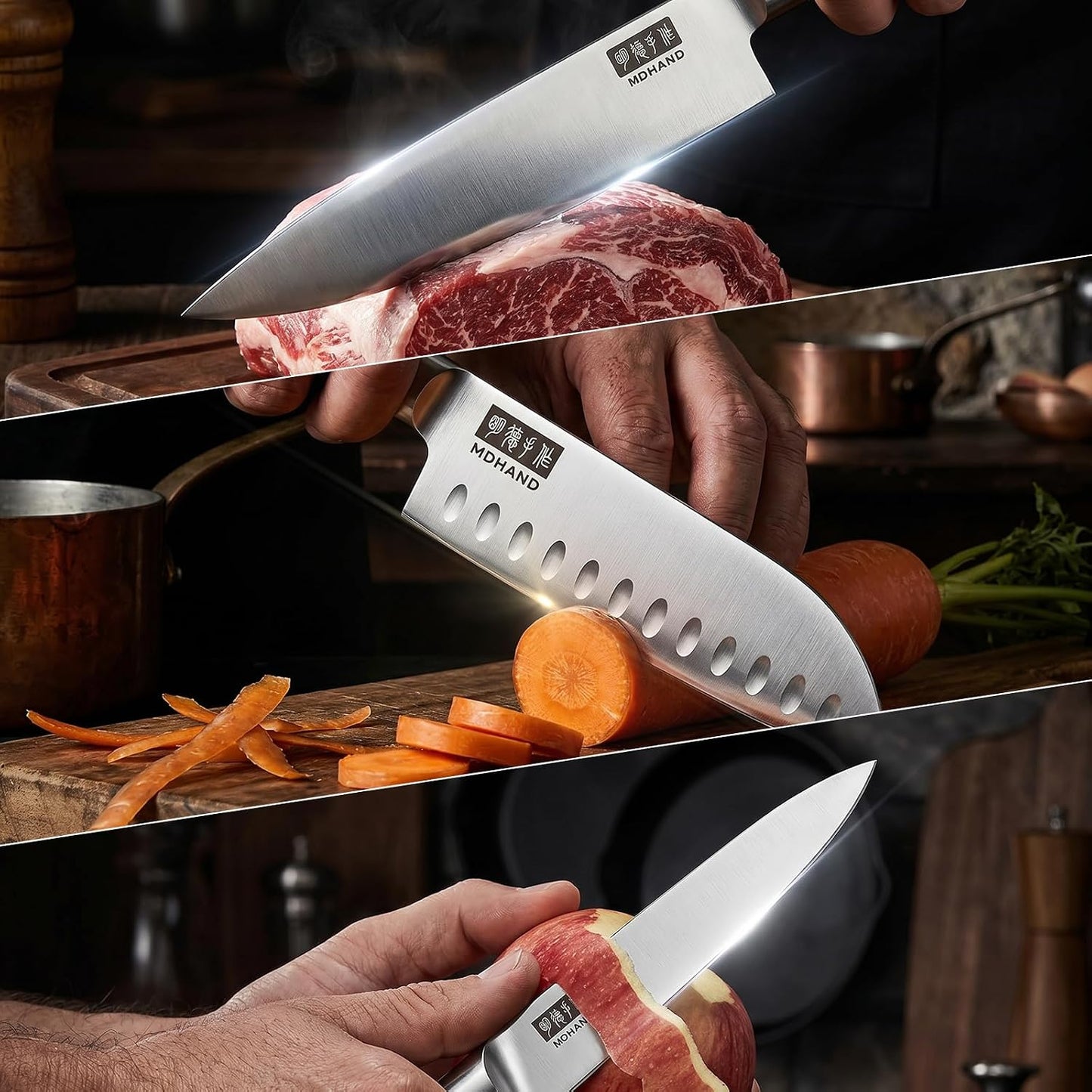 MDHAND Juego de cuchillos de chef con bolsa de rollo, 9 piezas de c...