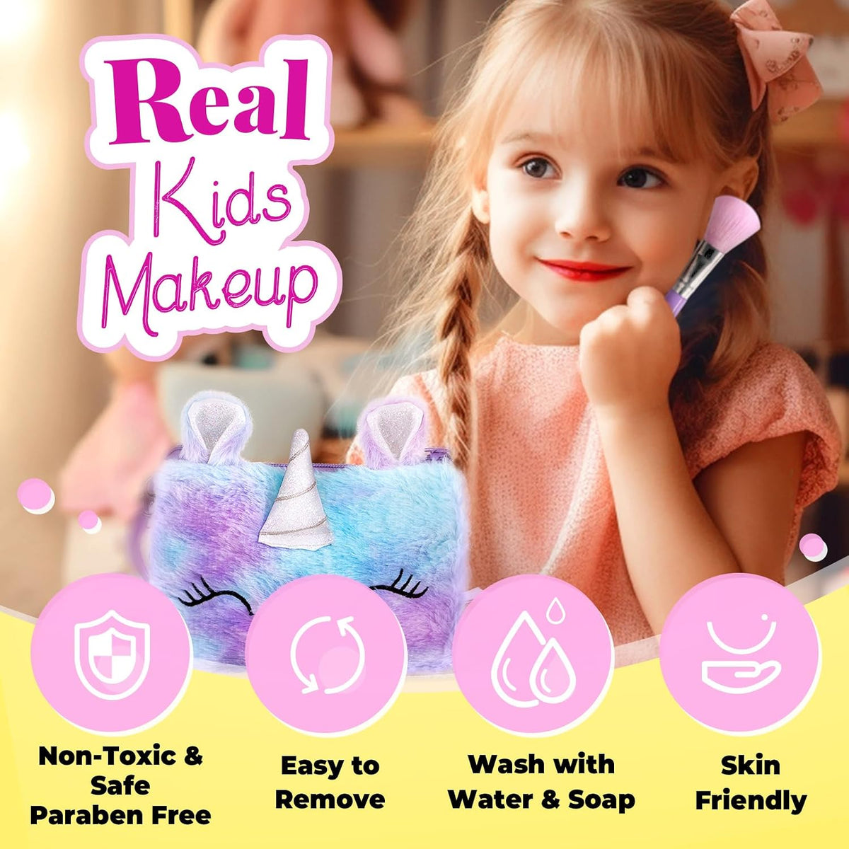 ULOVEME - Kit de maquillaje real para niñas pequeñas, juguete de ma...