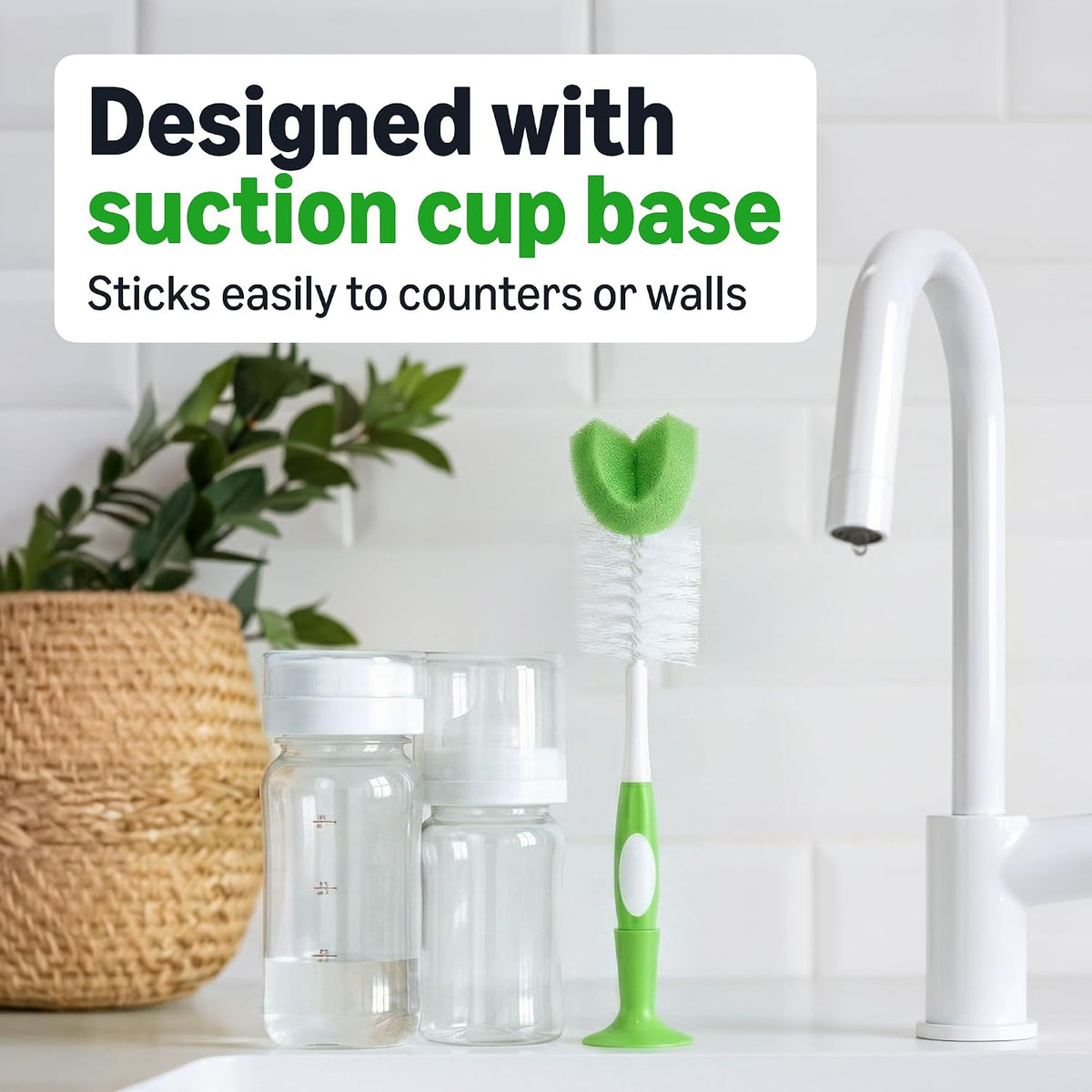 Amazon Basics - Cepillo para botellas (paquete de 3), color blanco...