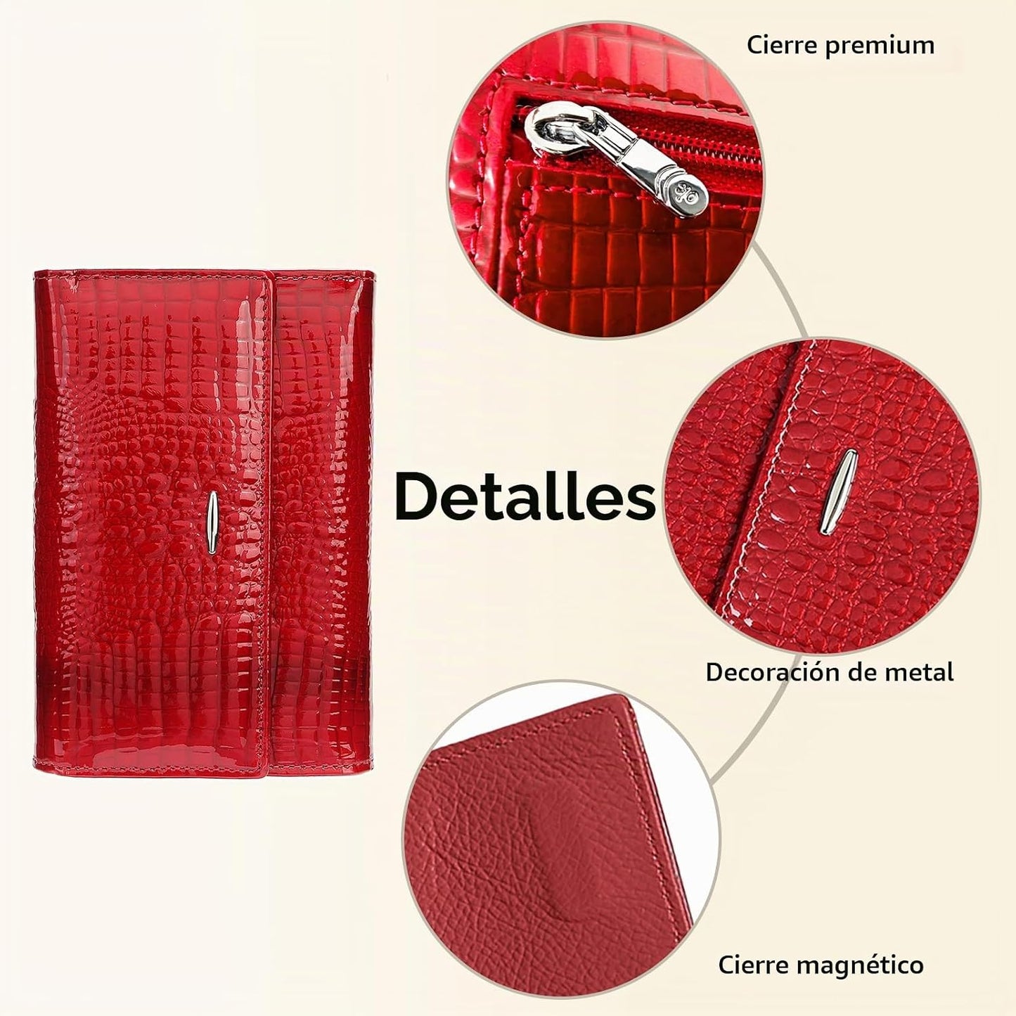 DAMAIKE Cartera de piel auténtica encerada con aceite para mujer, c...