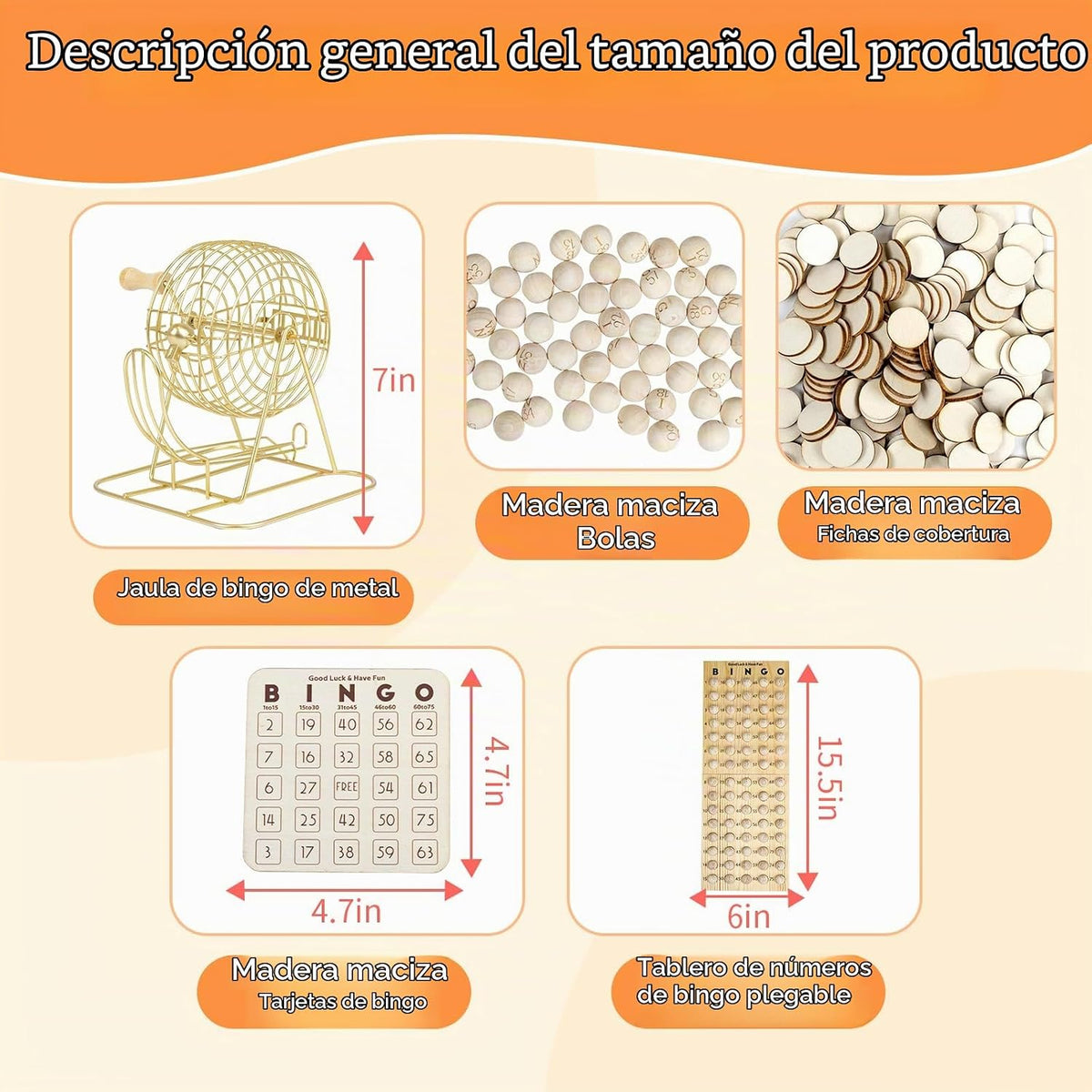 Extguds Juego de bingo de madera \u2013 Kit de bingo de lujo con ja...