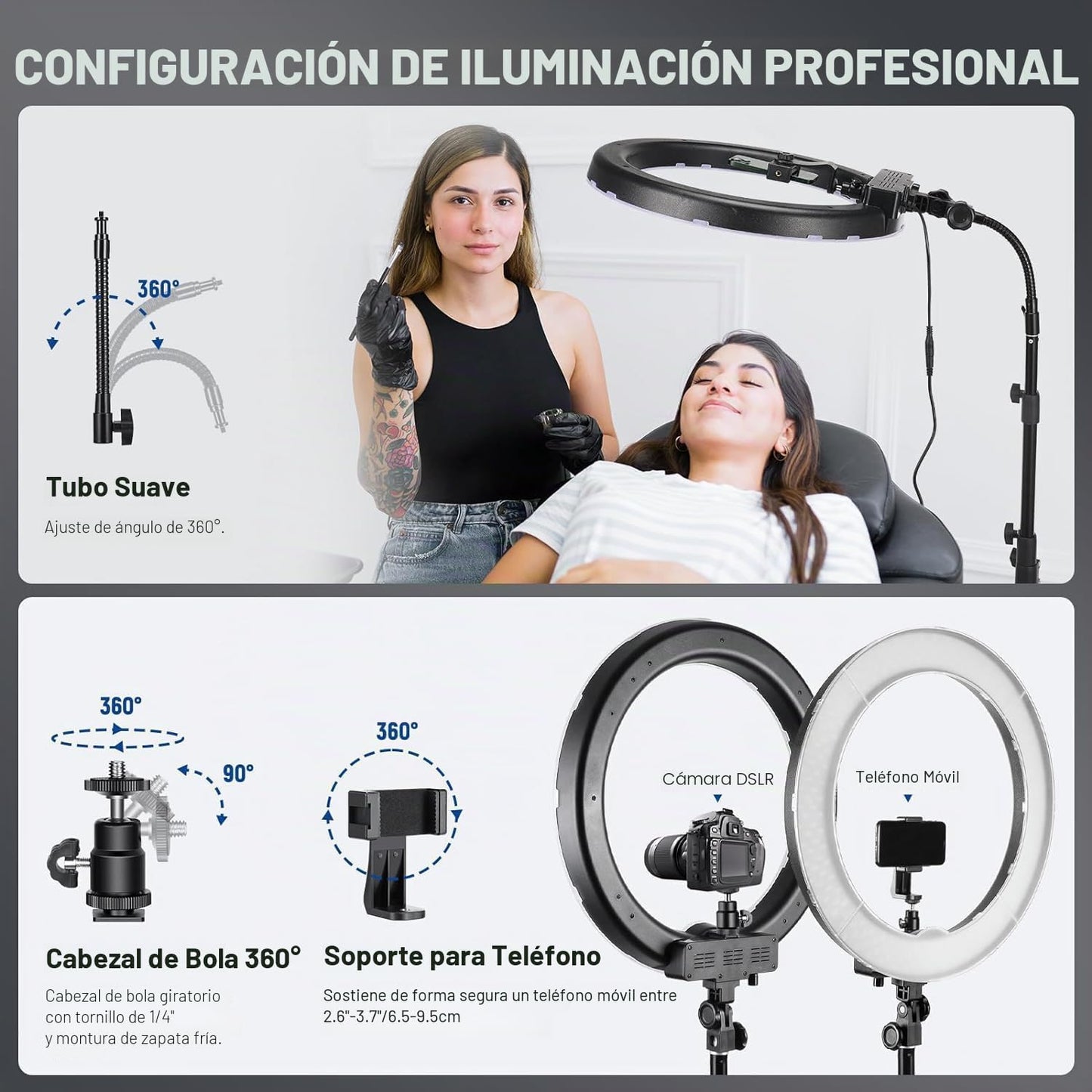 NEEWER Luz de anillo de 18 pulgadas con soporte de trípode, luz de...