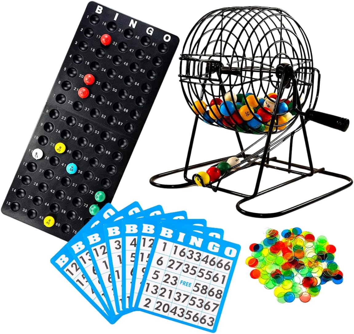 Juego de bingo Deluxe de Regal Games con bombo, tabla, bolas, 18 ta...