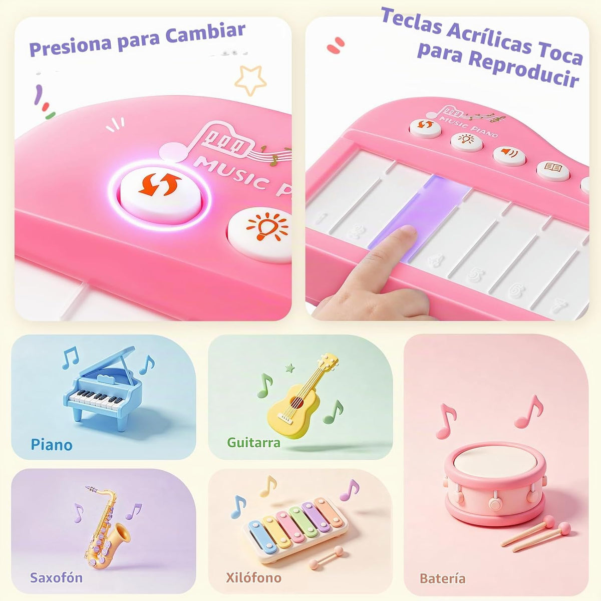 Piano de bebé Touch-Play, piano musical iluminado de juguete de reg...