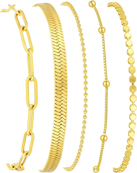 Striviio Pulseras de oro para mujer, chapado en oro de 14 quilates,...