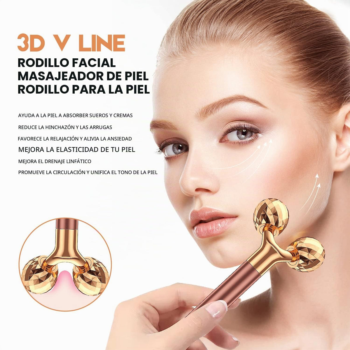 Masajeador facial 2 en 1 Beauty Bar de pulso dorado de 24 quilates,...