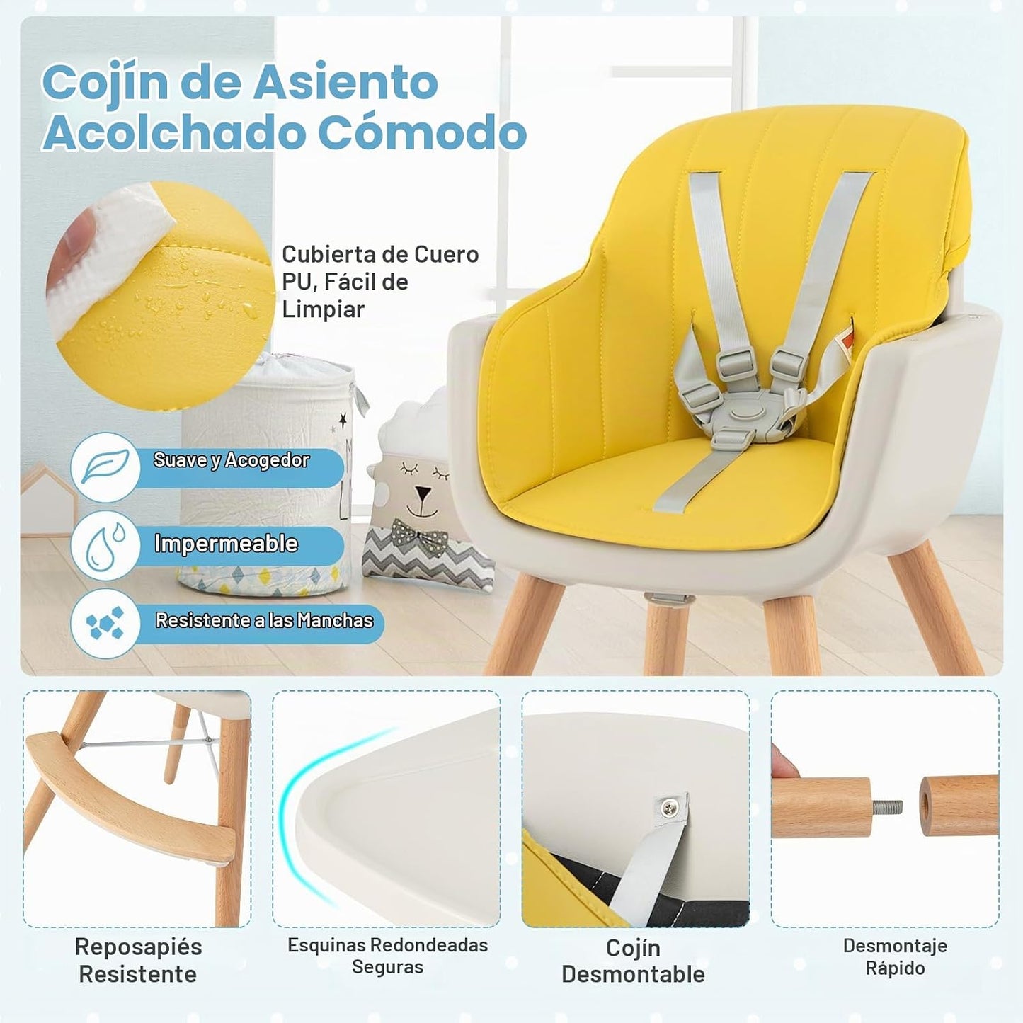 HONEY JOY Silla alta para bebé, silla alta 6 en 1 de madera Eat &am...