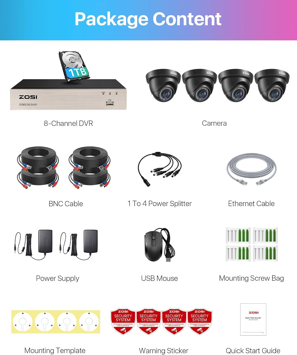 ZOSI Sistema de cámara CCTV 1080P de 8 canales H.265+ 5MP Lite DVR...