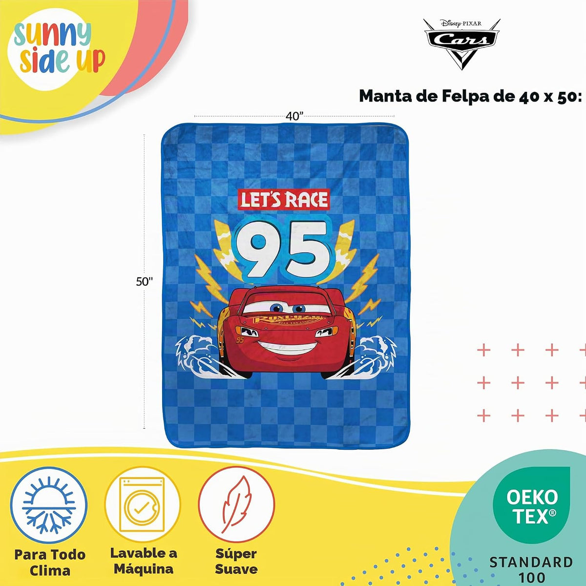 Sunny Side Up Manta de viaje de felpa de Disney Pixar Cars - Medida...