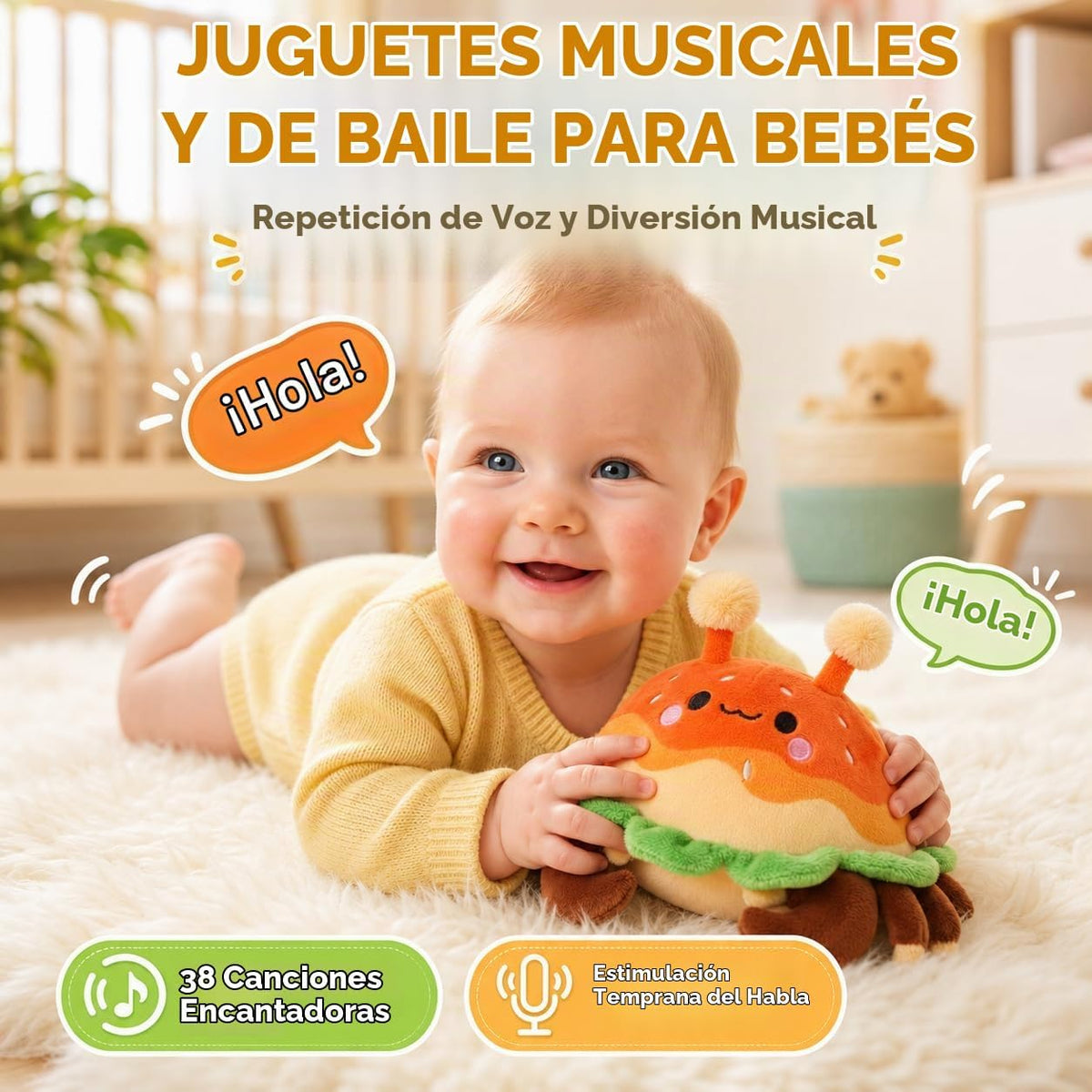 JoyCat Juguetes para bebés de 0 a 18 meses, juguete musical de cang...