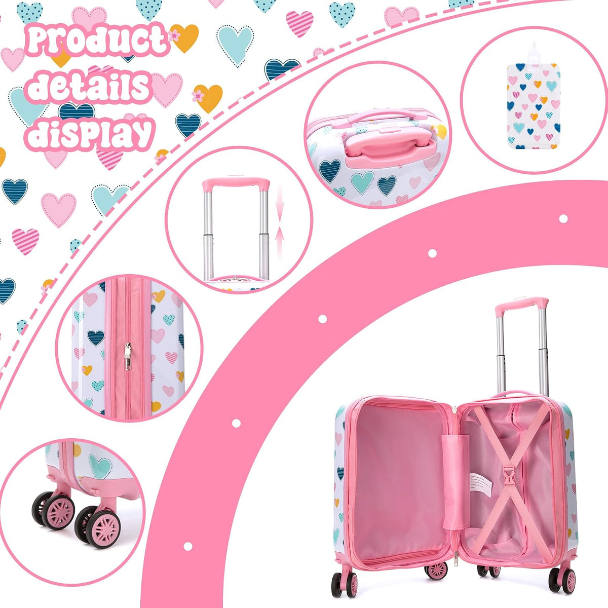 Esteemly Juego de equipaje para niños, 4 piezas, 16 pulgadas, rueda...