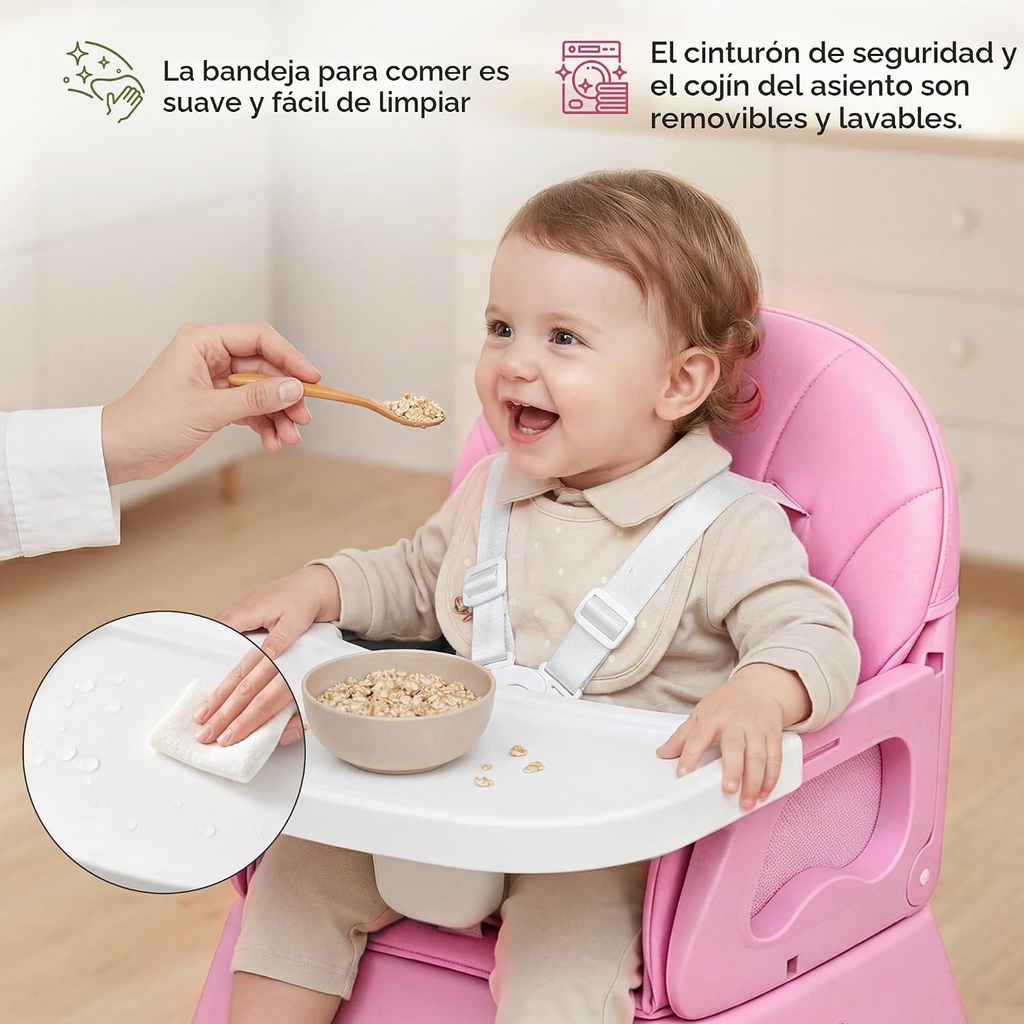 Silla alta plegable 5 en 1, silla alta convertible para bebés y niñ...