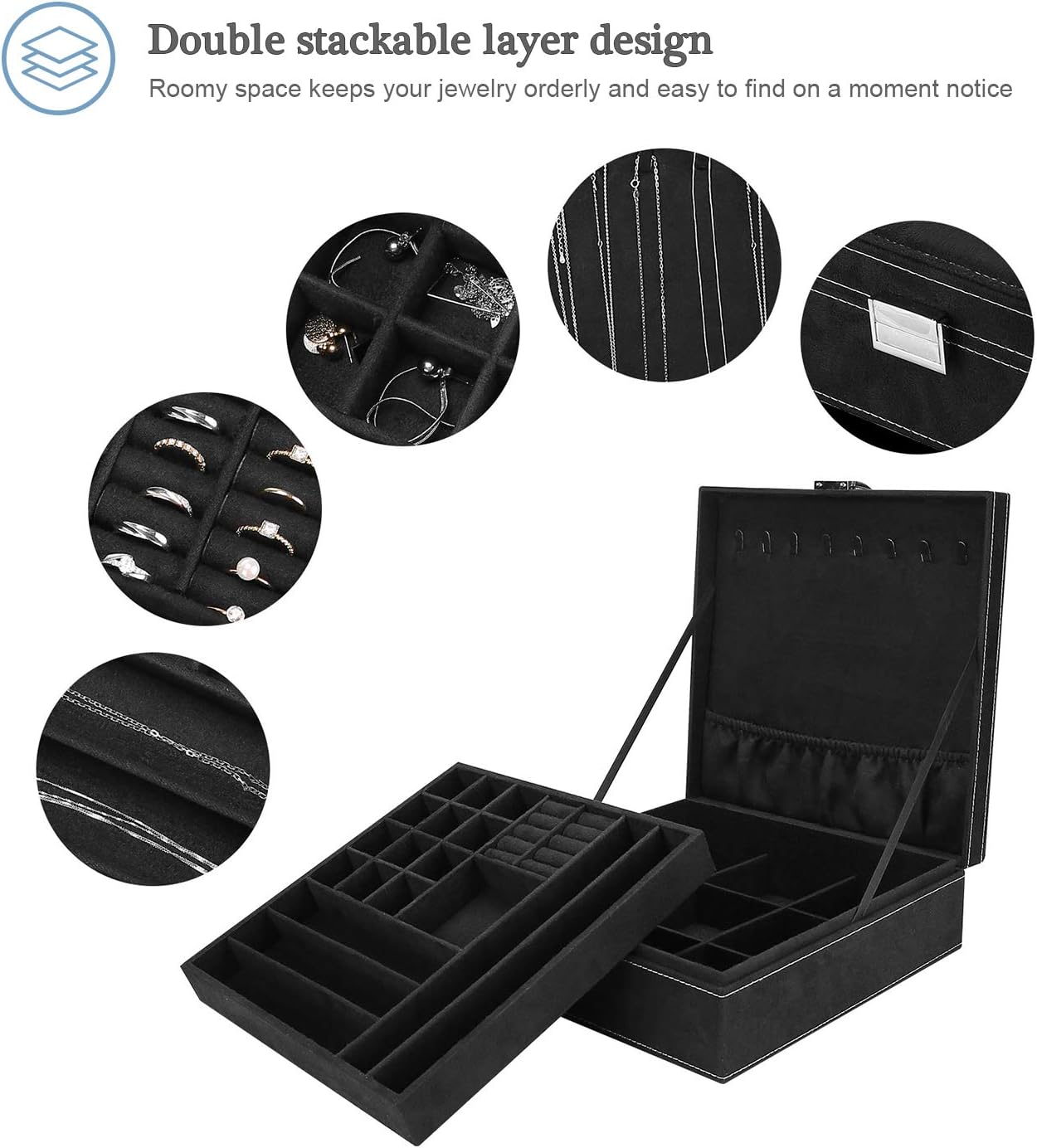 ProCase Joyero de terciopelo organizador para mujeres-Negro | Estuc...