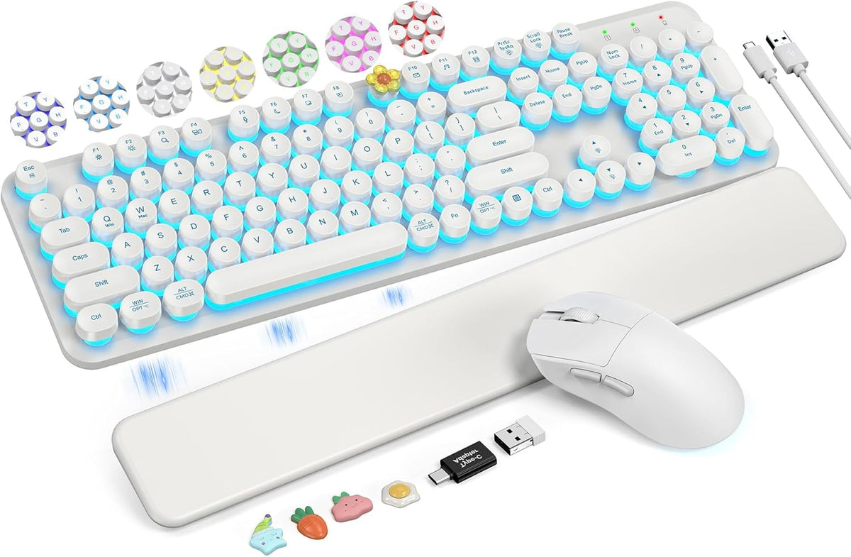 Teclado inalámbrico y mouse retroiluminados, teclado de máquina de...