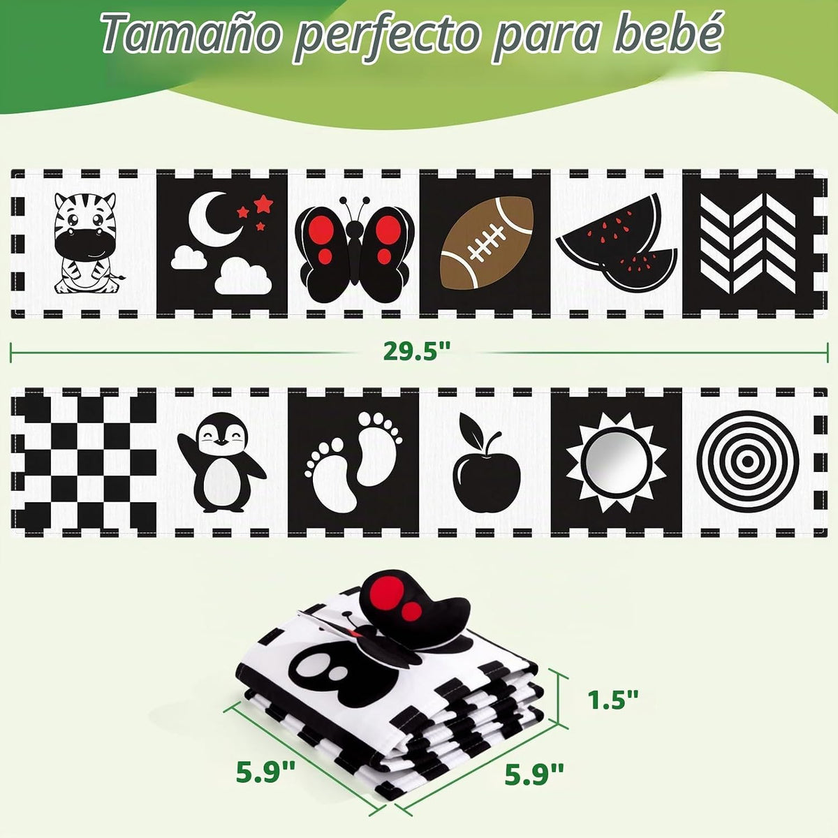 Yeeeasy Libro de bebé de alto contraste y juguete sensorial para 3...