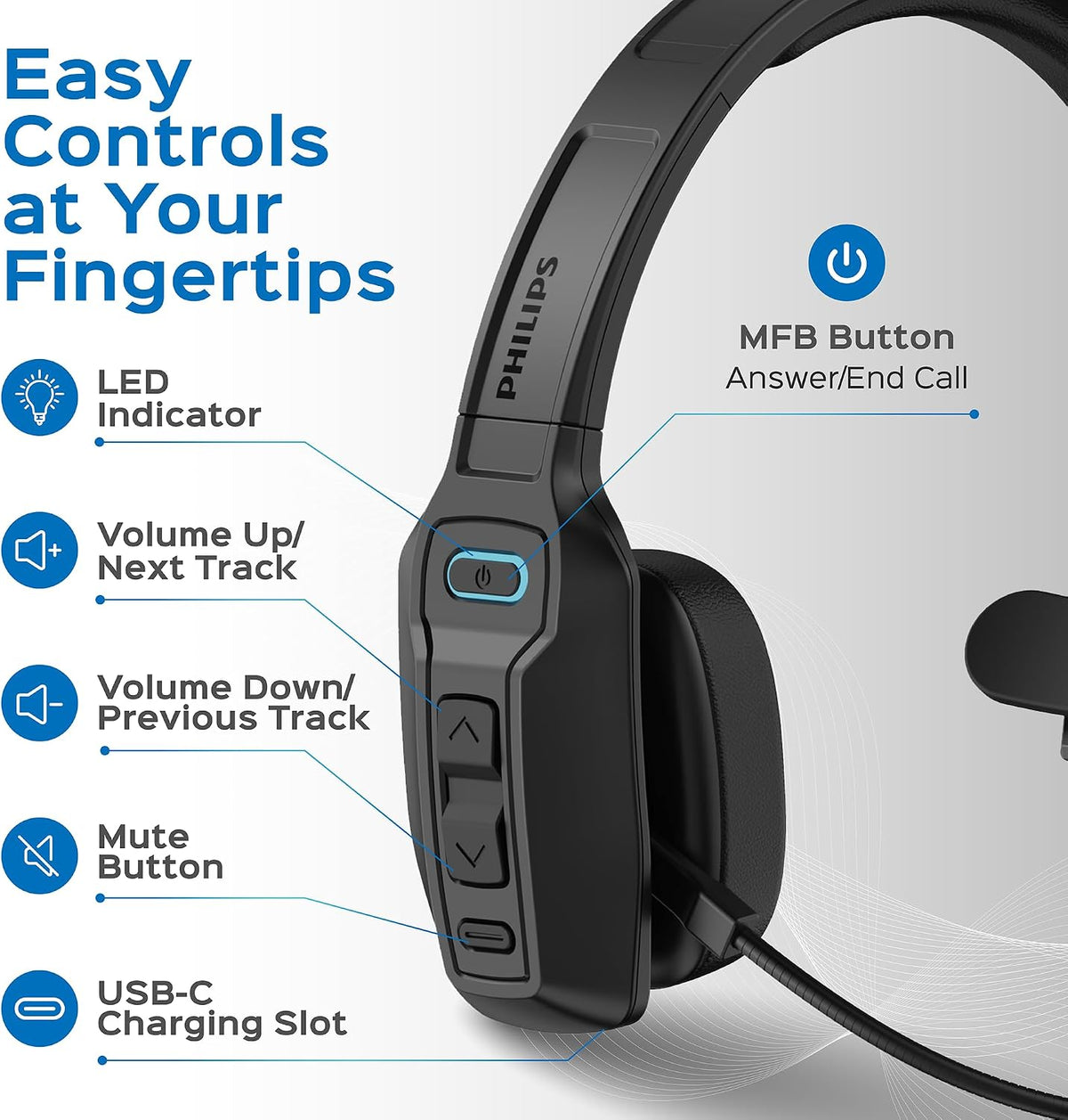 Philips Auriculares Bluetooth Trucker con micrófono, auriculares in...
