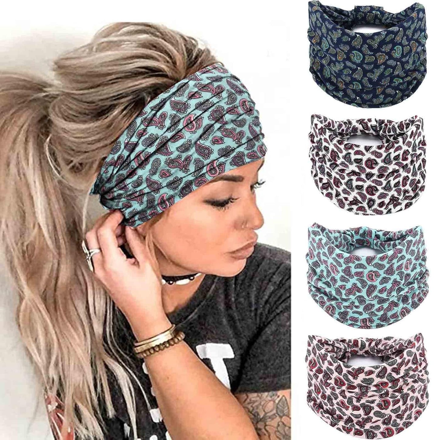Acenail Diademas anchas para mujer con nudo, turbante elástico, dia...