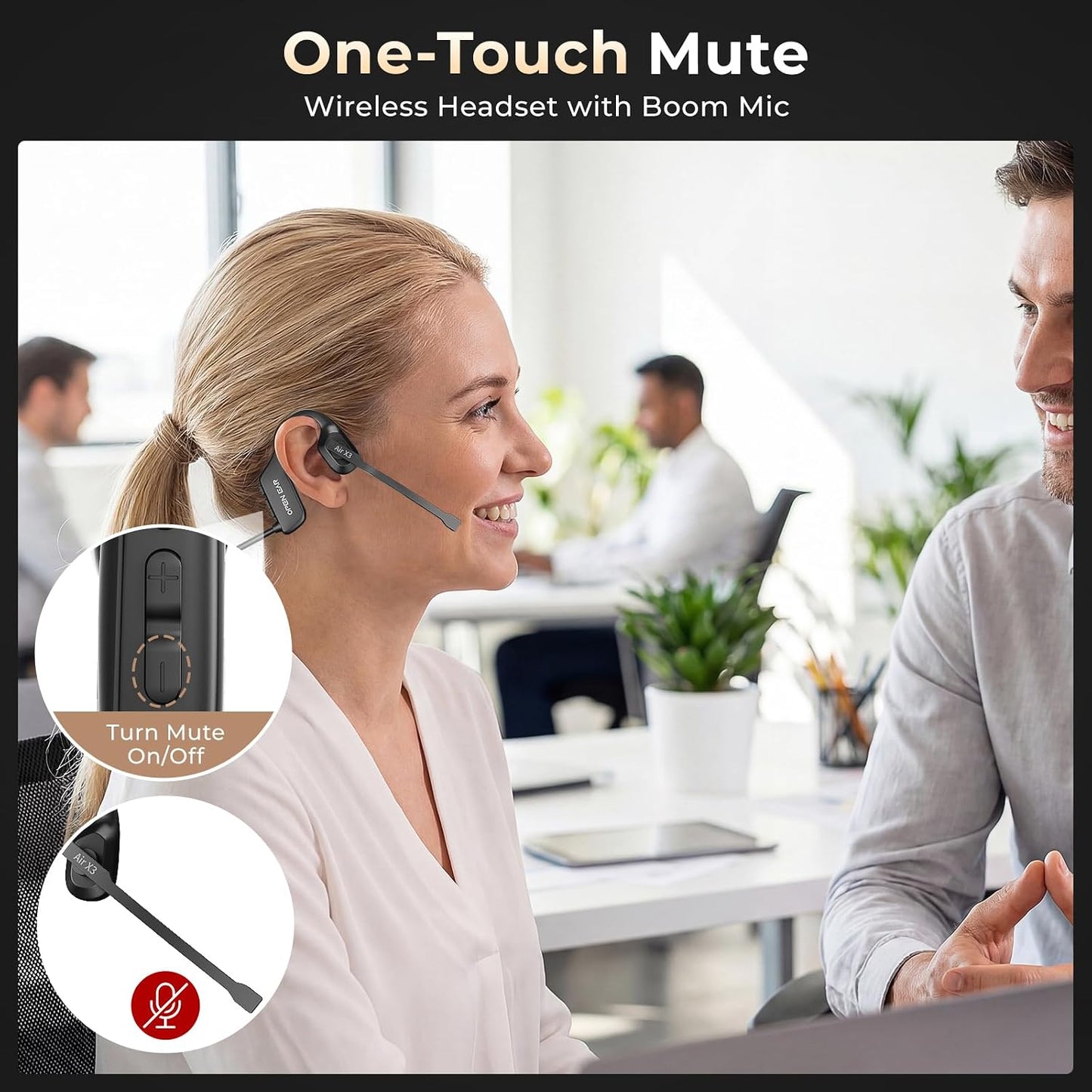 Puoene Auriculares de conducción de aire abierto con micrófono, aur...