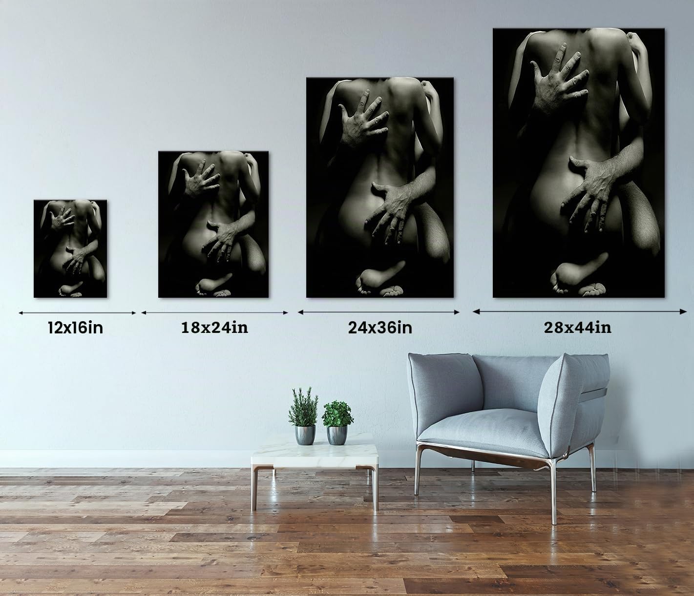 MAMAGO Arte de pared sexy en blanco y negro, lienzo abstracto de ho...