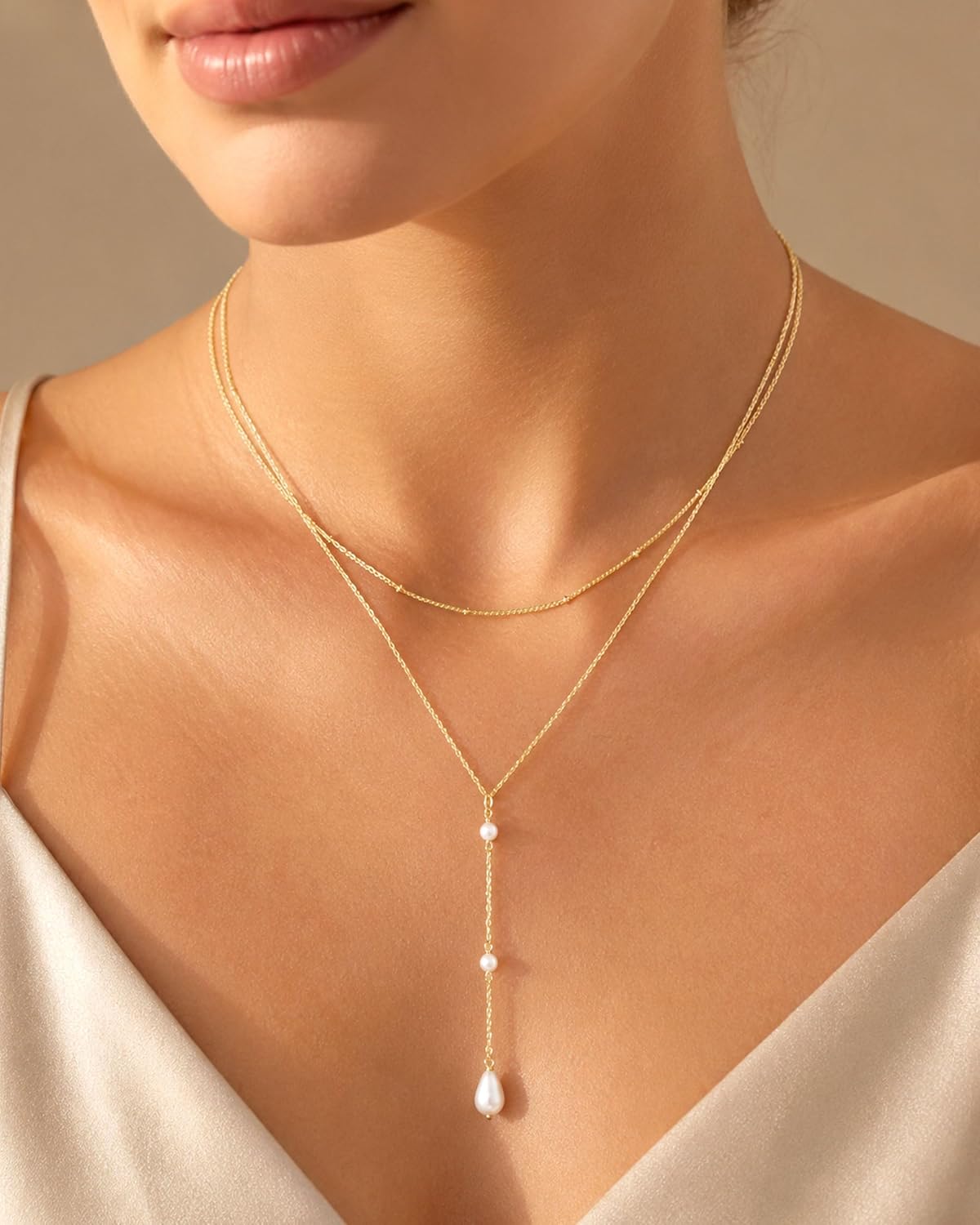 GUOKE Collares de oro en capas para mujer, chapado en oro de 14 qui...