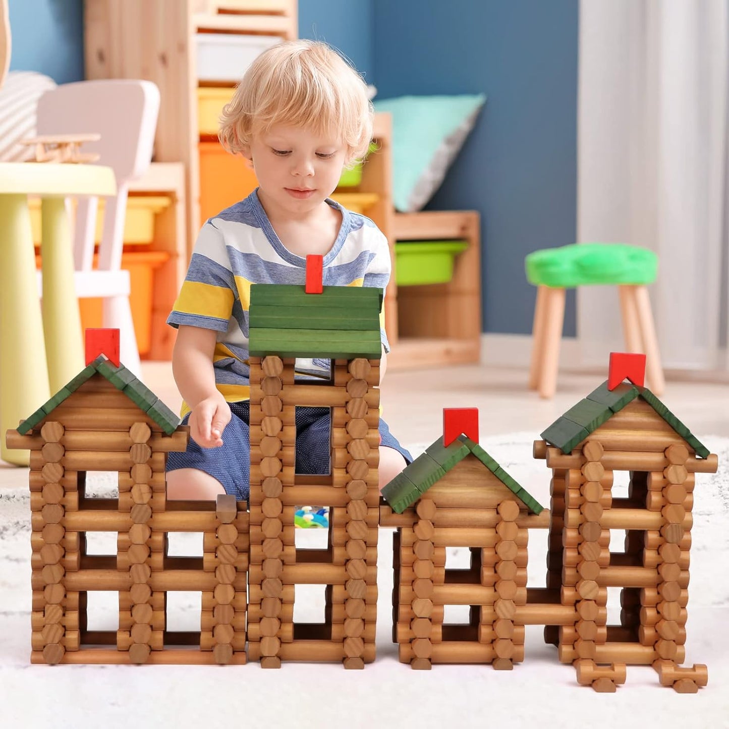 Wondertoys Juego de 530 troncos de madera a partir de 3 años, jugue...